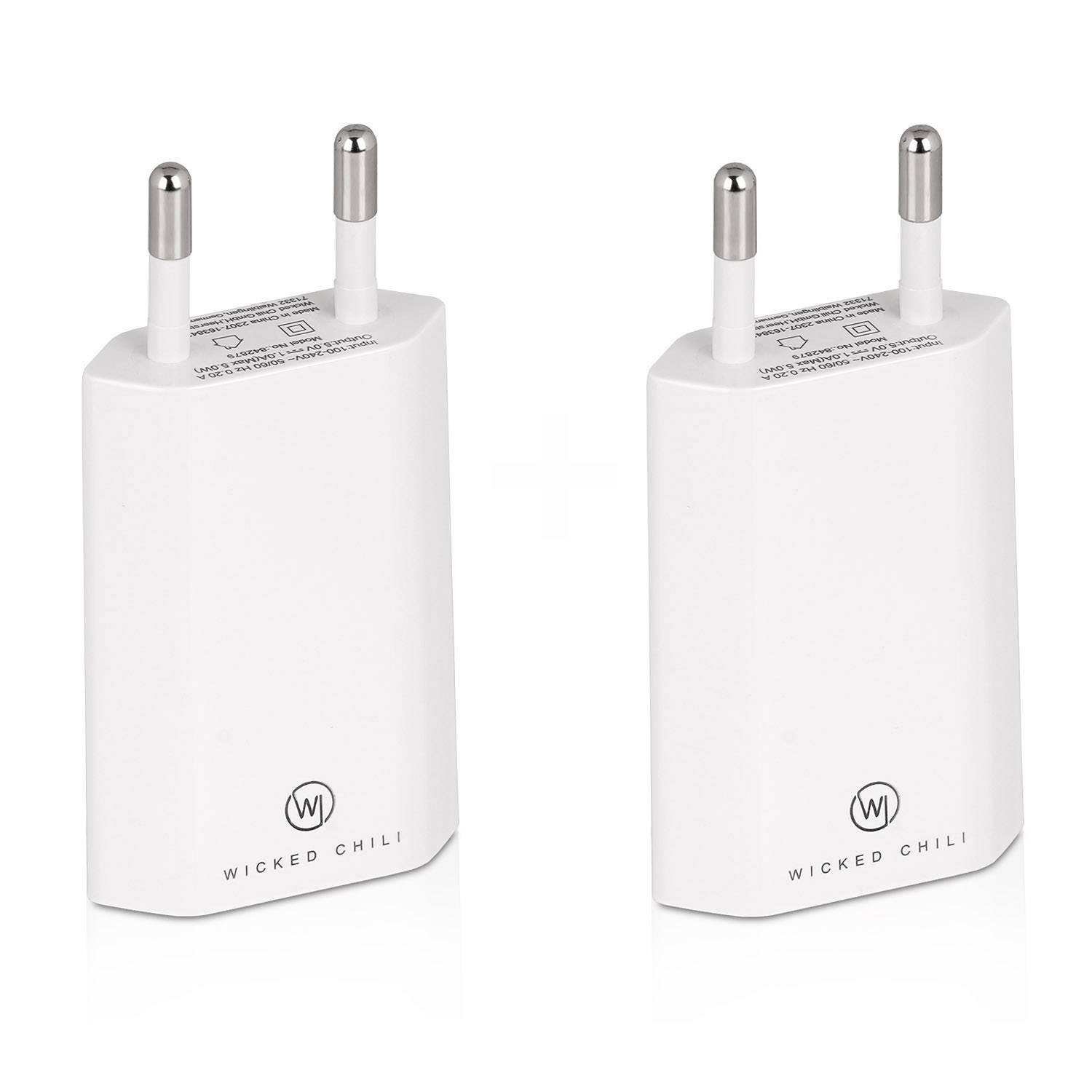 Wicked Chili 2x 5W Netzteil für Apple iPhone / Samsung Galaxy / Smartphone Handy Ladegerät Netzstecker (5V / 1A)