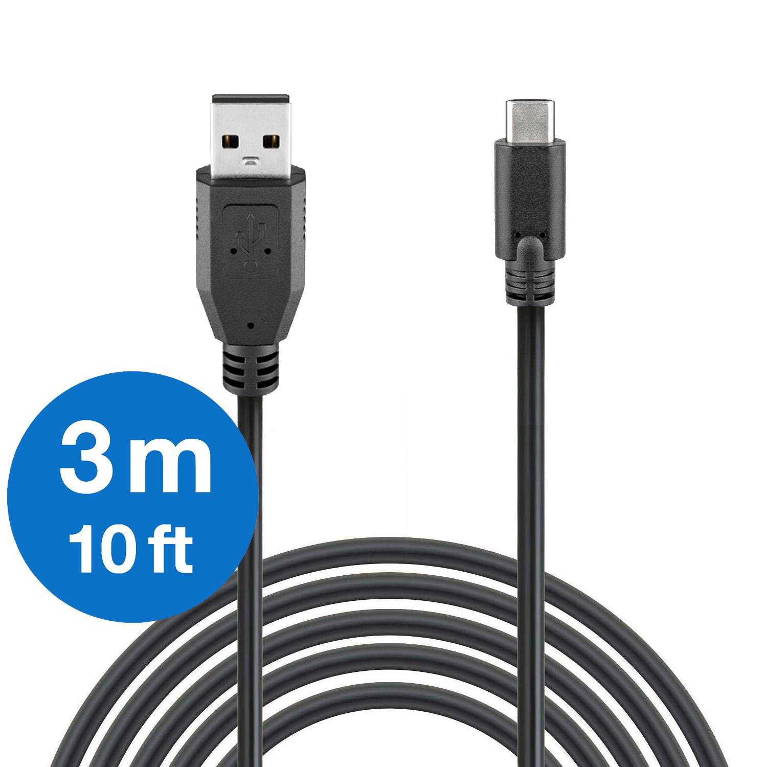 Wicked Chili 3m USB-C auf USB-Kabel für PlayStation 5 DualSense Controller, Switch Pro, USB C Gamepad, schwarz