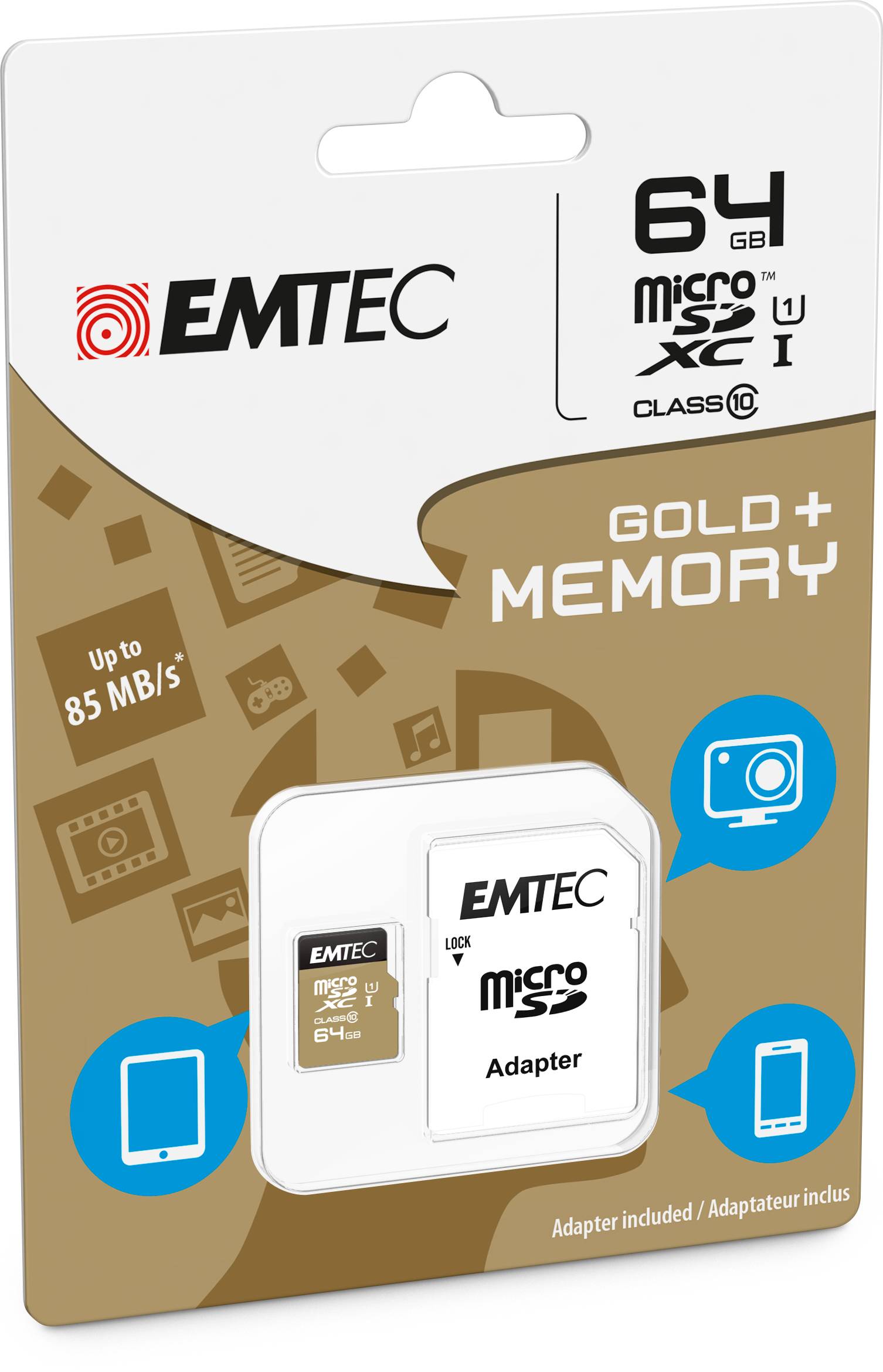 EMTEC Gold+ - Flash-Speicherkarte (SD-Adapter inbegriffen) - 64 GB - Class 10 -