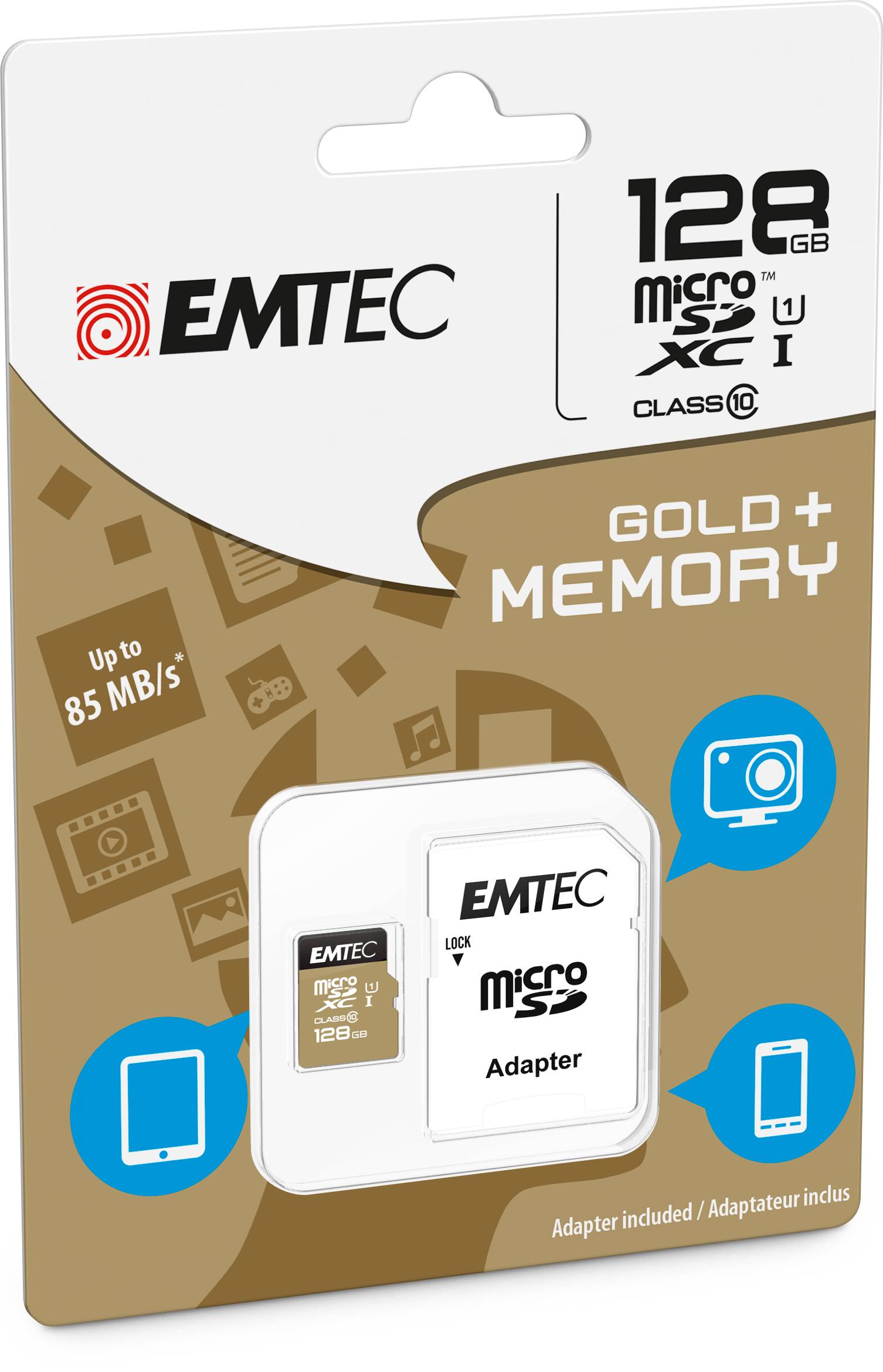 EMTEC Gold+ - Flash-Speicherkarte (SD-Adapter inbegriffen) - 128 GB - Class 10 -
