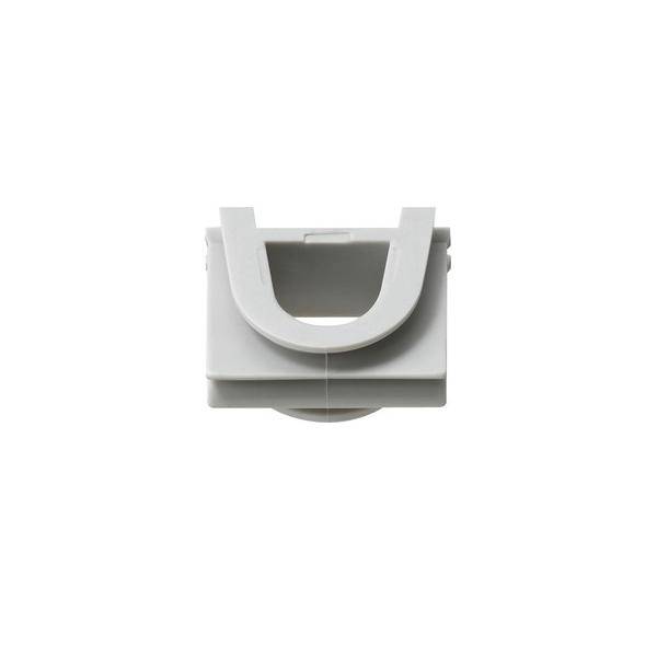 Ein grauer, U-förmiger, wandmontierter Haken, der zum Organisieren von Gegenständen wie Kabeln oder Schläuchen entwickelt wurde.