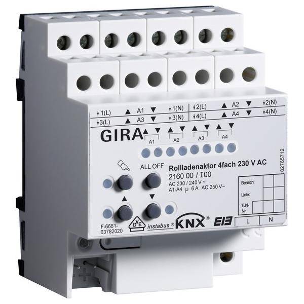 GIRA Rollladen-Aktor, 2160 00, 230V AC, 4-Kanal. Unterstützt Rollladensteuerung. Instabus KNX-System kompatibel, Modell 0926712.