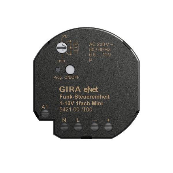 GIRA eNet-Drehstellungsgerät mit beschrifteten Abschnitten für Netzspannung, Frequenz und Mini-Einstellungen.