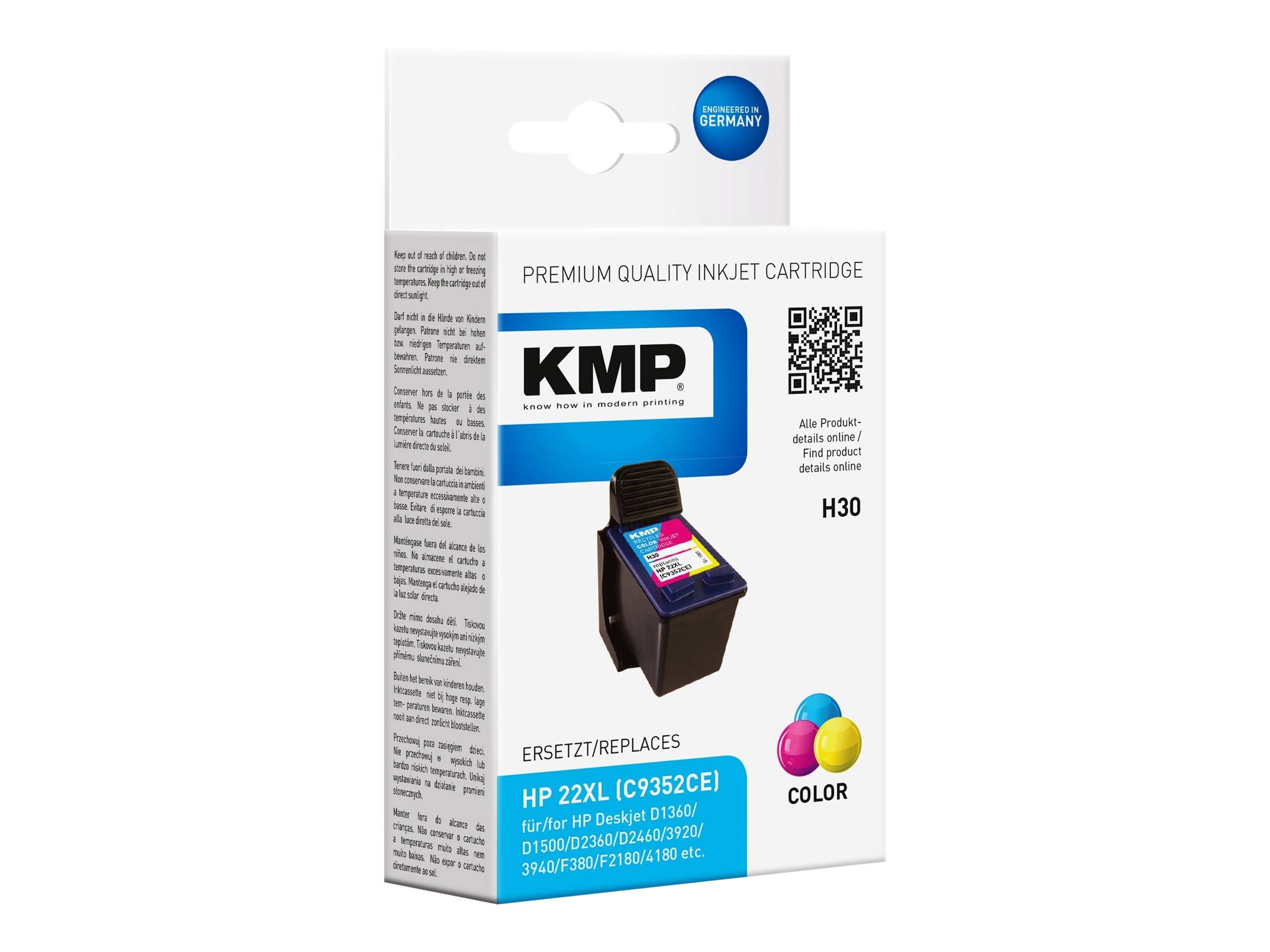 KMP H30 - 20 ml - Hohe Ergiebigkeit - Farbe (Cyan, Magenta, Gelb)