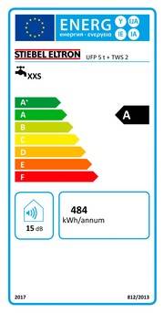 Energieeffizienzlabel zeigt Bewertung 'A', entsprechend 484 kWh/Jahr mit einem Geräuschpegel von 15 dB.