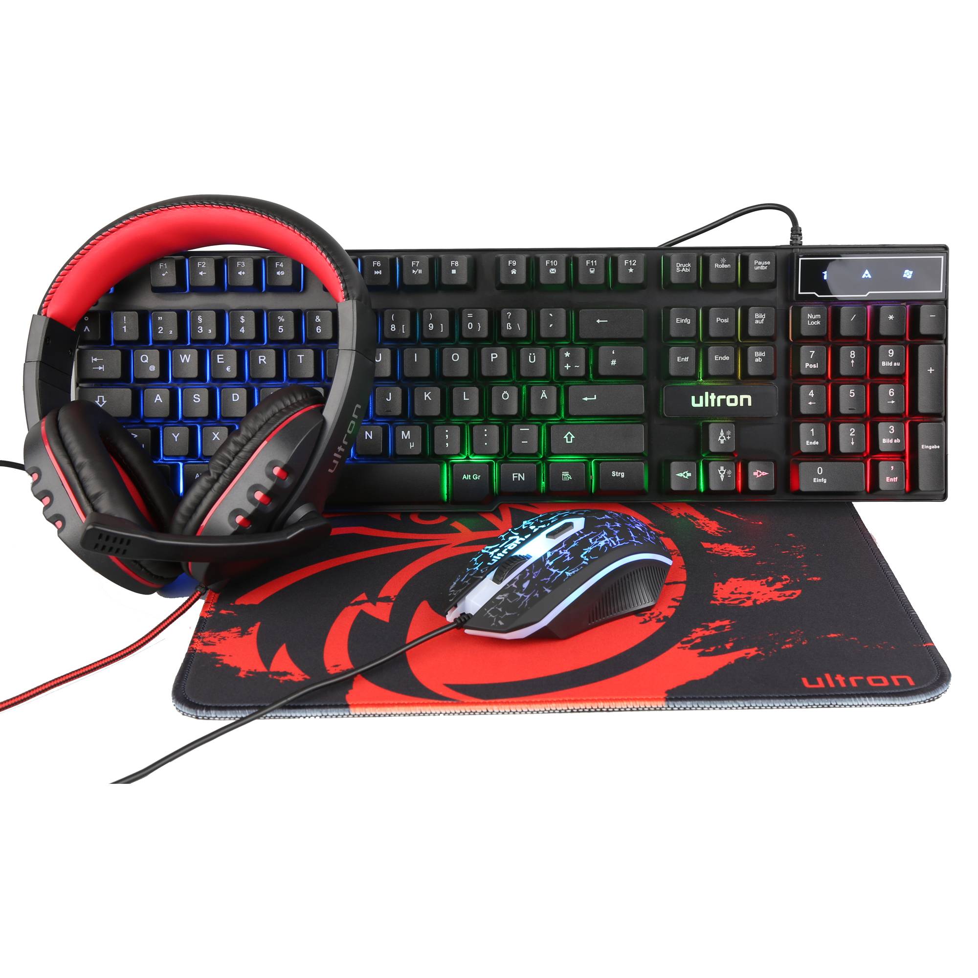 Ultron HAWK - Set aus Tastatur, Maus, Headset und Mauspad