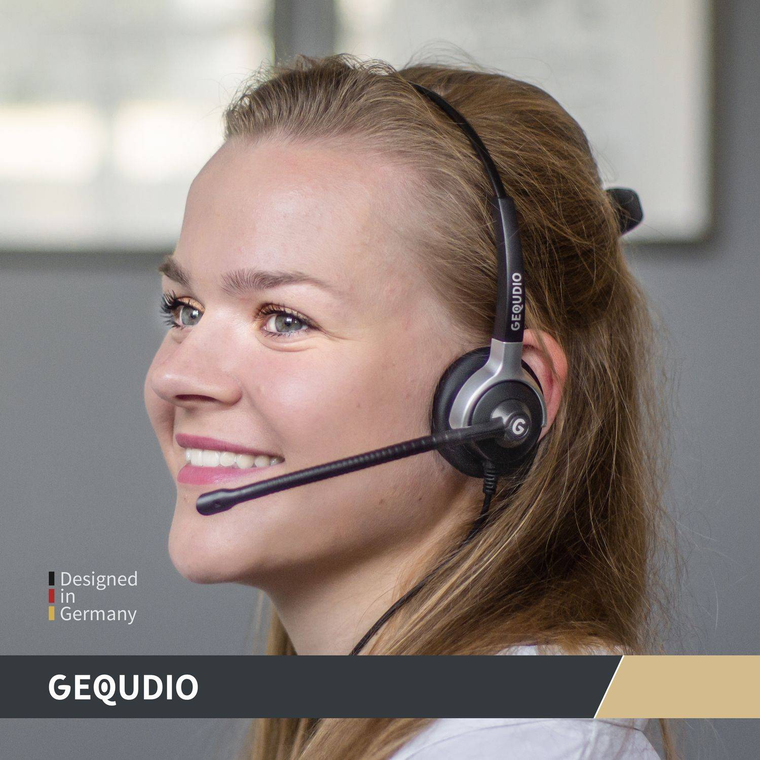 GEQUDIO Headset 1-Ohr mit 2,5mm Klinke für Gigaset, Panasonic, Grandstream, Cisco SPA, Polycom Telefon, inklusive Kabel