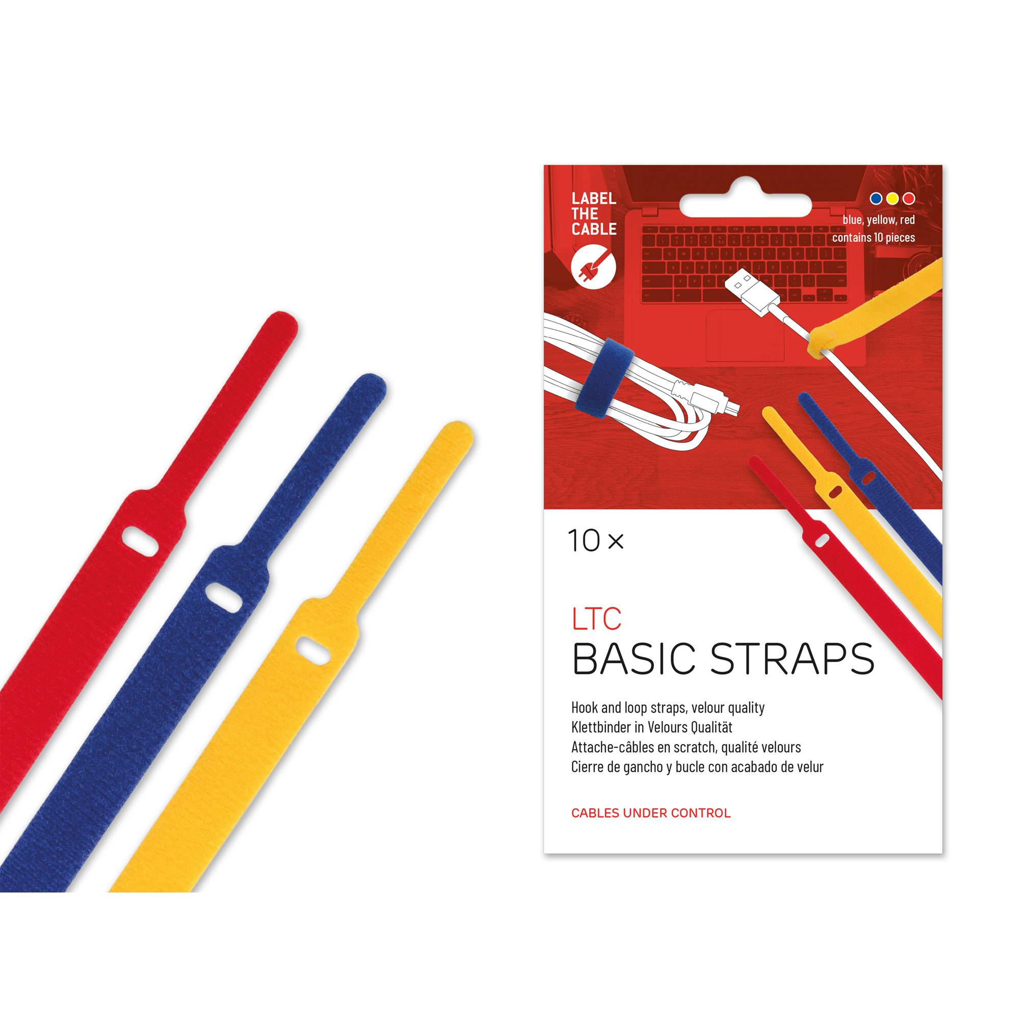 LABEL-THE-CABLE - LTC BASIC STRAPS - Kabelbinder - 17 cm - Blau, Gelb, Rot (Packung mit 10)