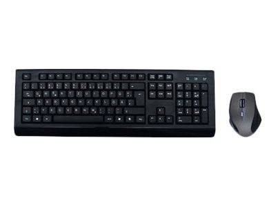 Kabelloses schwarzes Tastatur- und Mausset auf weißem Hintergrund.