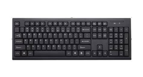 Schwarze Computer-Tastatur in Vollgröße mit Ziffernblock und Multimediatasten auf weißem Hintergrund.