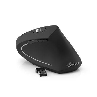 MediaRange - Vertikale Maus - ergonomisch - Für Rechtshänder - optisch - 6 Tasten - kabellos - 2.4 GHz - kabelloser Empf