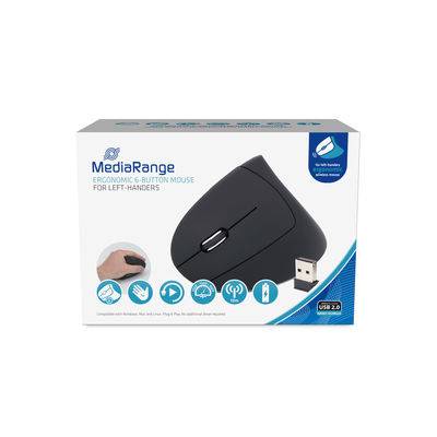 MediaRange - Vertikale Maus - ergonomisch - Für Rechtshänder - optisch - 6 Tasten - kabellos - 2.4 GHz - kabelloser Empf