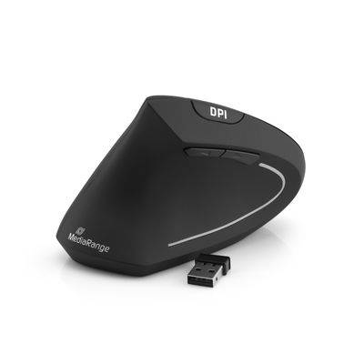 MediaRange - Vertikale Maus - ergonomisch - Für Linkshänder - optisch - 6 Tasten - kabellos - 2.4 GHz - kabelloser Empfä