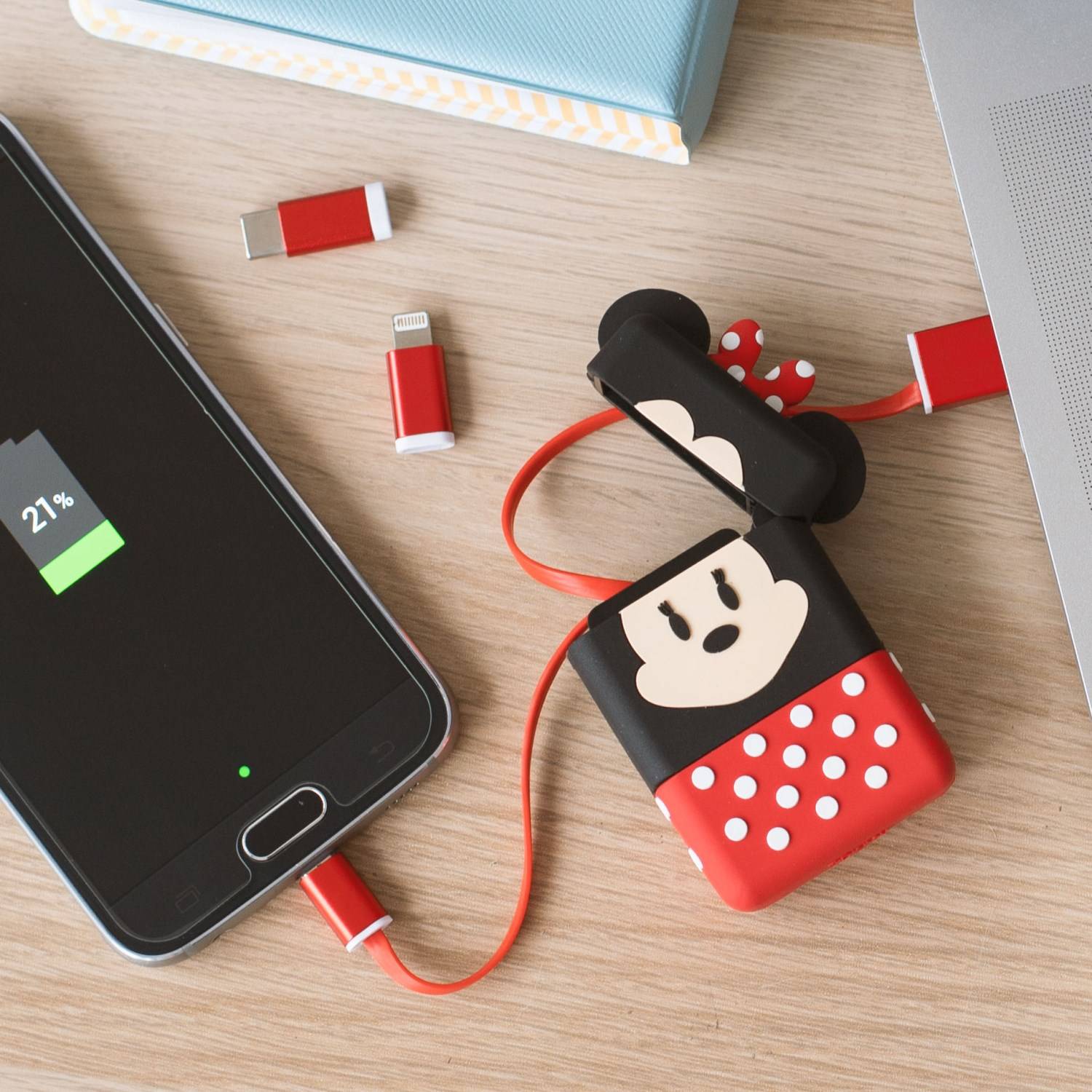 Thumbs Up PowerSquad ""Minnie Mouse"", 0,6 m, USB A, USB C/Micro-USB B/Lightning, Schwarz, Rot