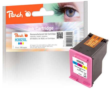 Peach H302XL nachgefertigte Tintenpatrone mit schwarzer und farbiger Patrone in der Vorderseite, gekennzeichnet für HP-Drucker.