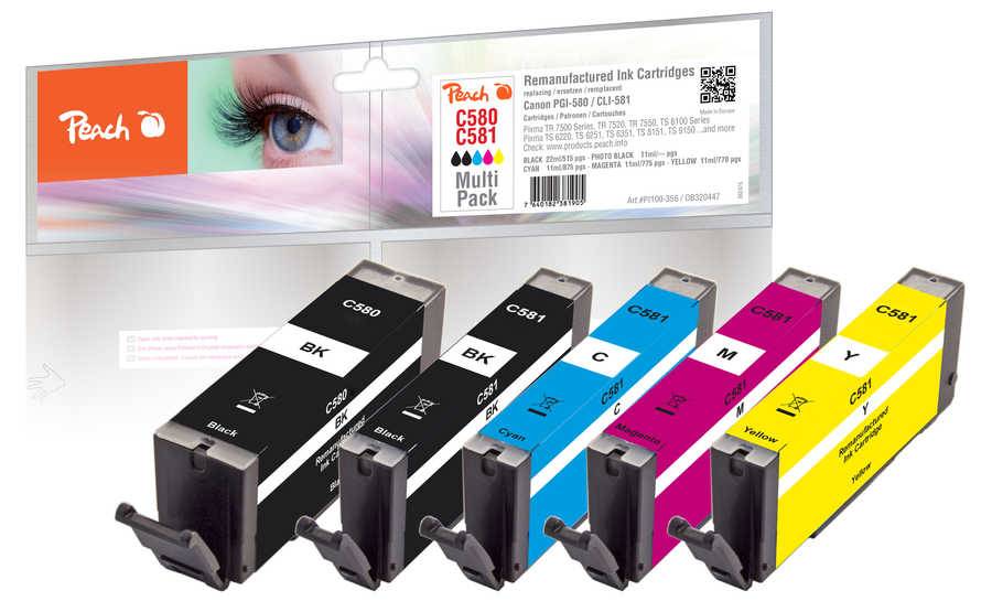 Peach PI100-356 - Kompatibel - Schwarz - Cyan - Magenta - Gelb - Canon - Multipack - Pixma TR 7500 Series Pixma TR 7520 Pixma TR 7550 Pixma TR 8500