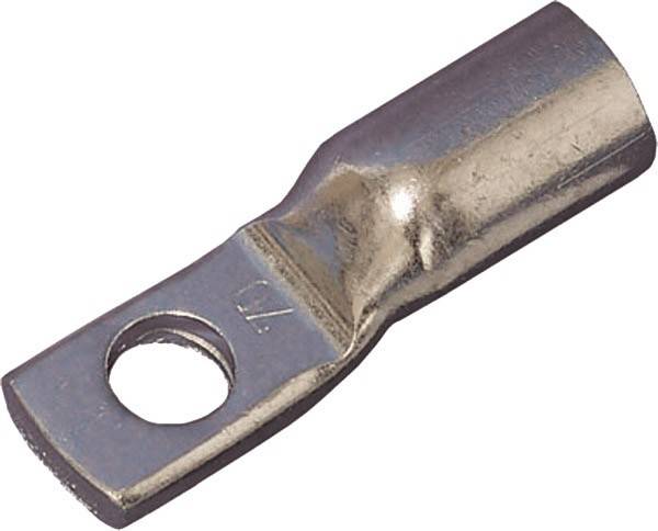 Eine Kabelöse aus Metall mit einem Loch zur Drahtbefestigung, die zum sicheren Anschluss von elektrischen Leitungen verwendet wird.