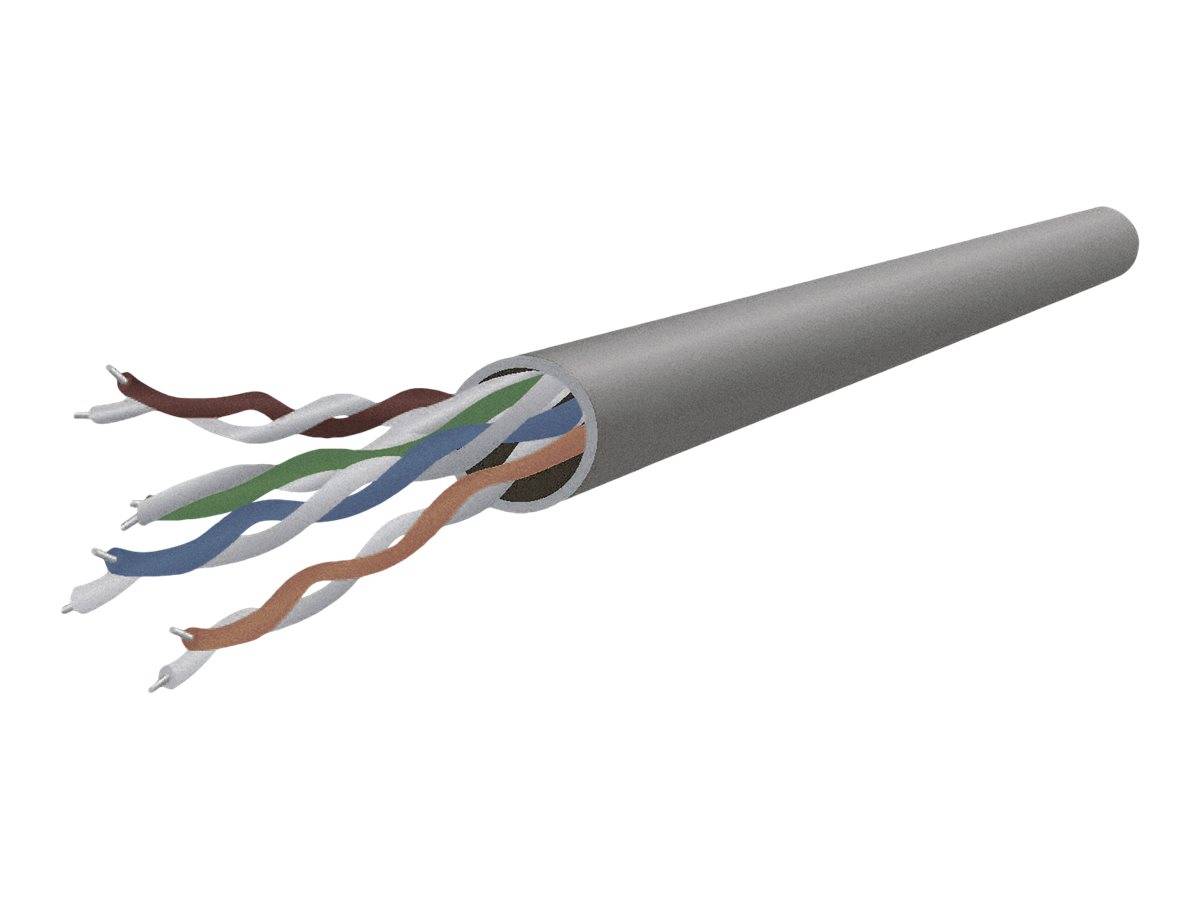 Abbildung eines abgemantelten Ethernet-Kabels mit vier farbigen verdrillten Drahtpaaren, die aus der grauen Außenschicht freigelegt sind.