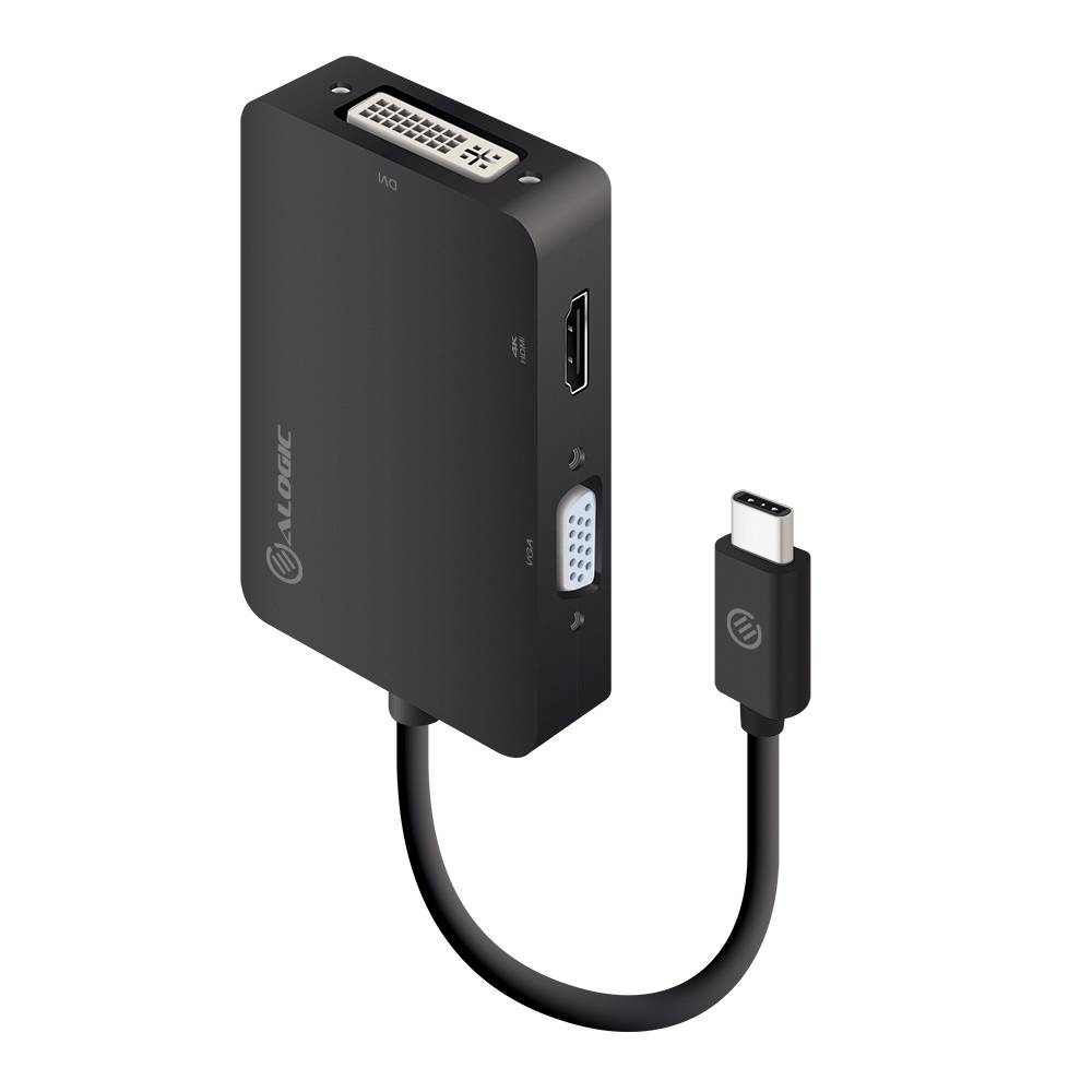 ALOGIC UCVGDVHD-ADP, USB Typ-C, DVI-D,HDMI,VGA, Schwarz, Windows 10, 45 mm, 220 mm