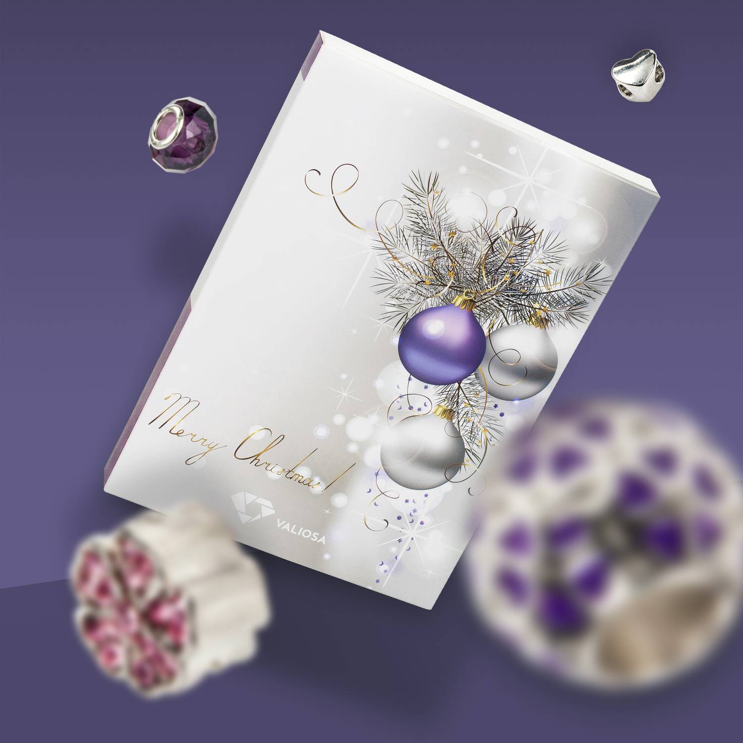 VALIOSA Merry Christmas Mode-Schmuck Adventskalender mit Halskette, Armband + 22 individuelle Perlen-Anhänger aus Glas & Metall, das besondere