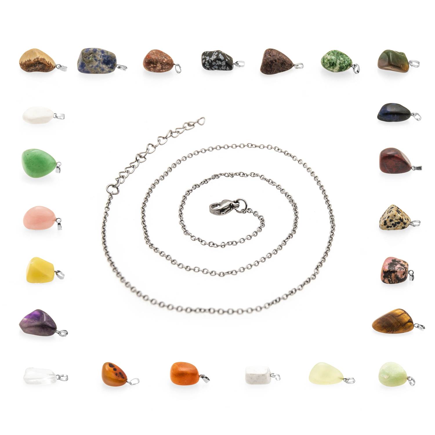 VALIOSA Merry Christmas Mode-Schmuck Adventskalender mit Halskette + 23 individuelle Anhänger aus Halb-Edelstein, Geschenkidee für Mädchen, 24-teil