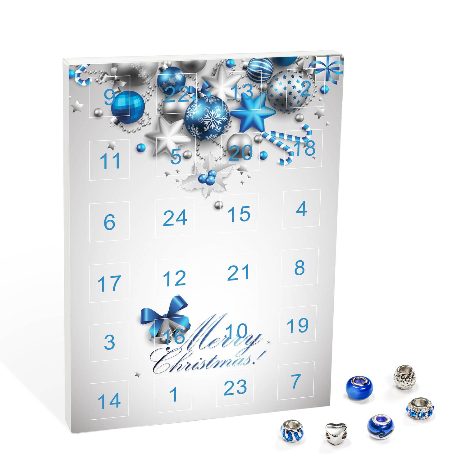 VALIOSA Merry Christmas Mode-Schmuck Adventskalender mit Halskette, Armband + 22 individuelle Perlen-Anhänger aus Glas & Metall, Geschenkidee für