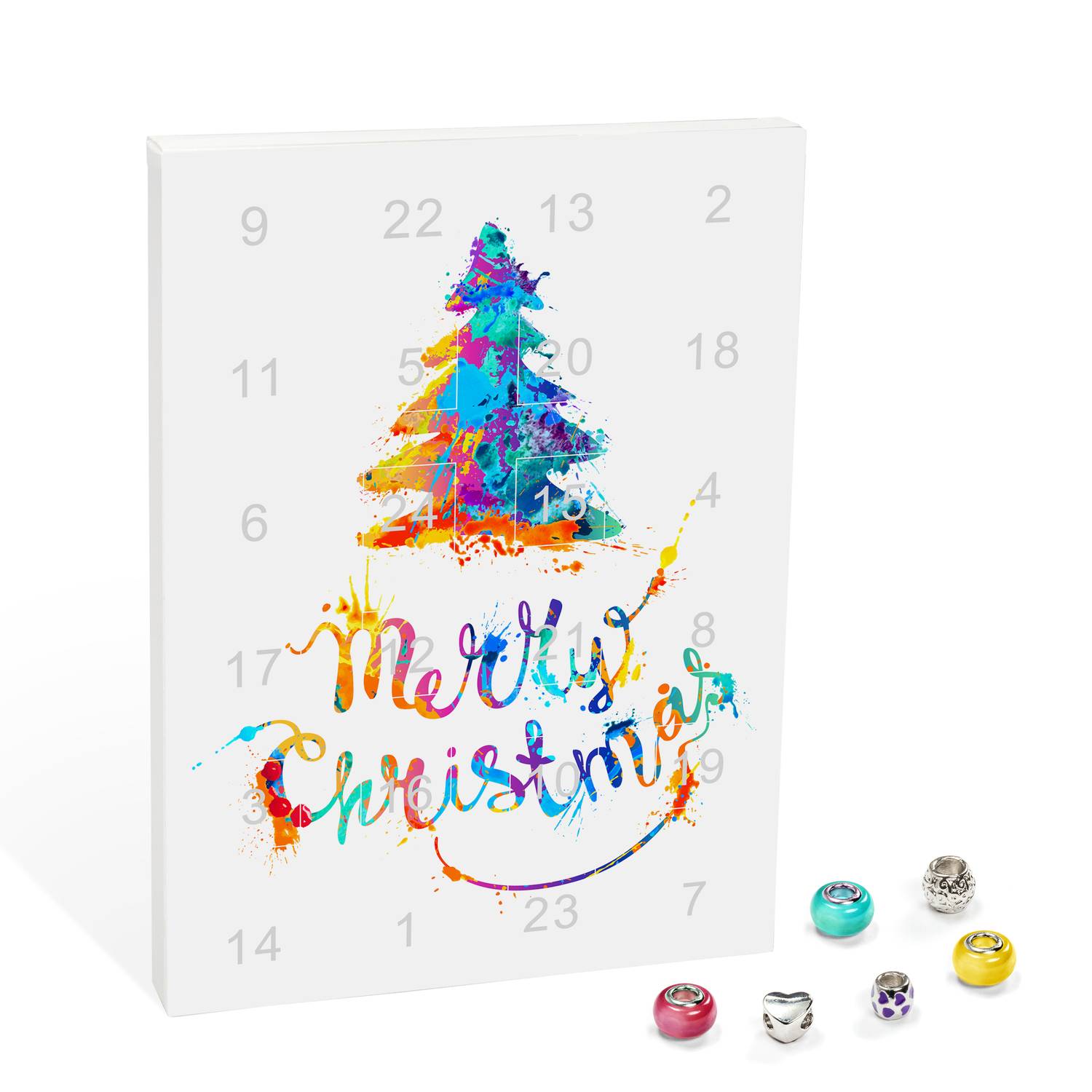 VALIOSA Merry Christmas Mode-Schmuck Adventskalender mit Halskette, Armband + 22 individuelle Perlen-Anhänger aus Glas & Metall, Geschenkidee für