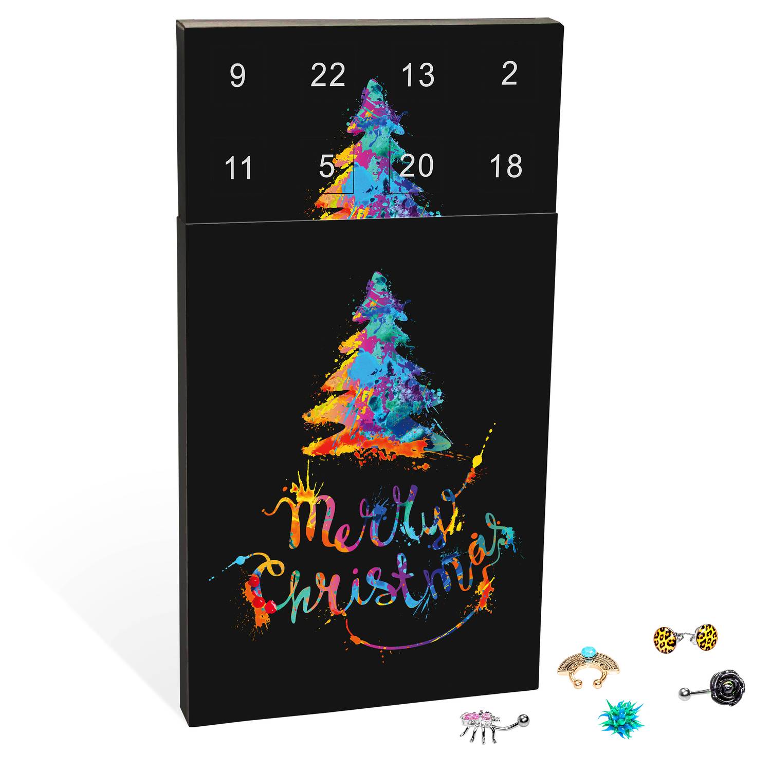 Piercing Adventskalender „Merry Christmas“ mit individuellem Mode-Schmuck für u.a. Ohr, Lippe, Septum oder Bauchnabel, das besondere Geschenk fü