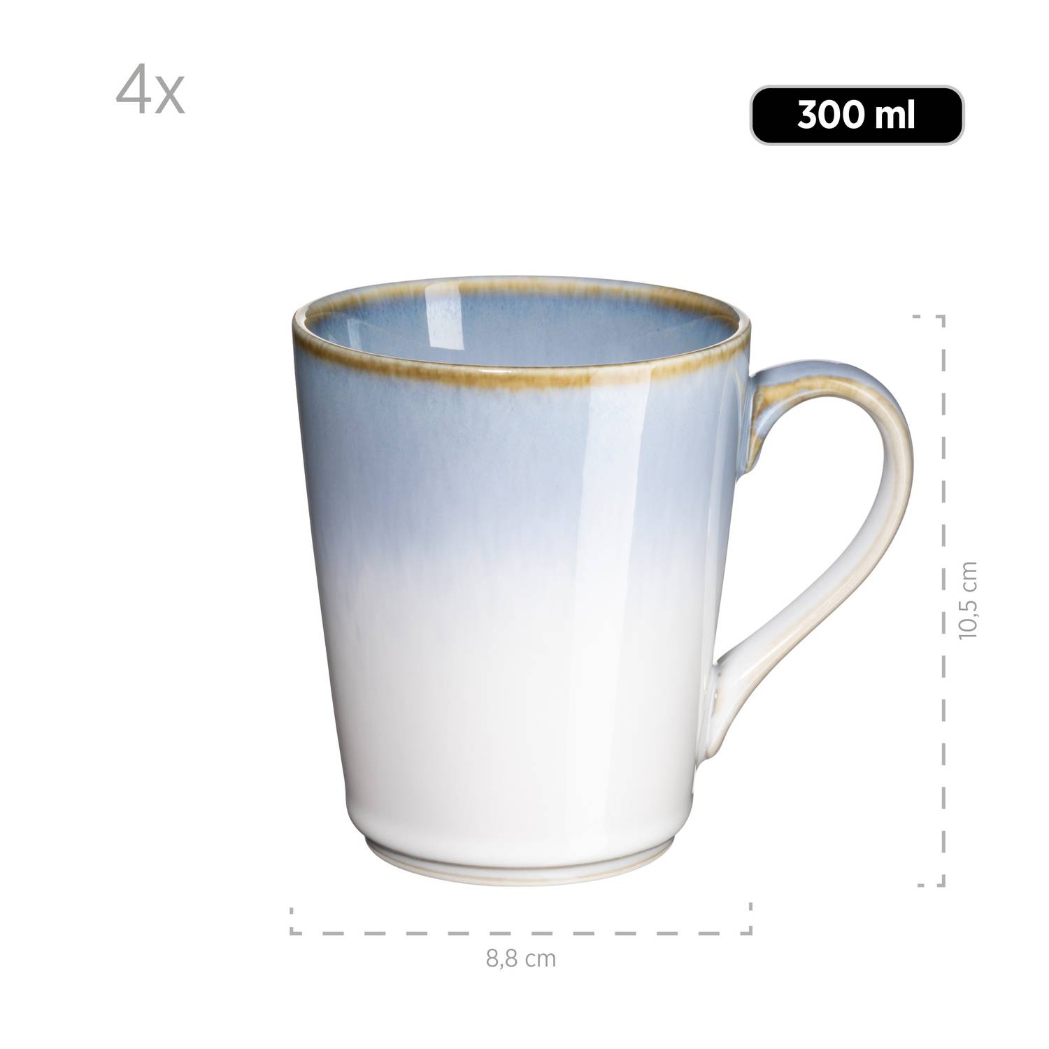 Mäser 931990 Kombiservice La Sinfonia für 4 Personen, Steinzeug, weiß/blau (1 Set, 16-teilig)