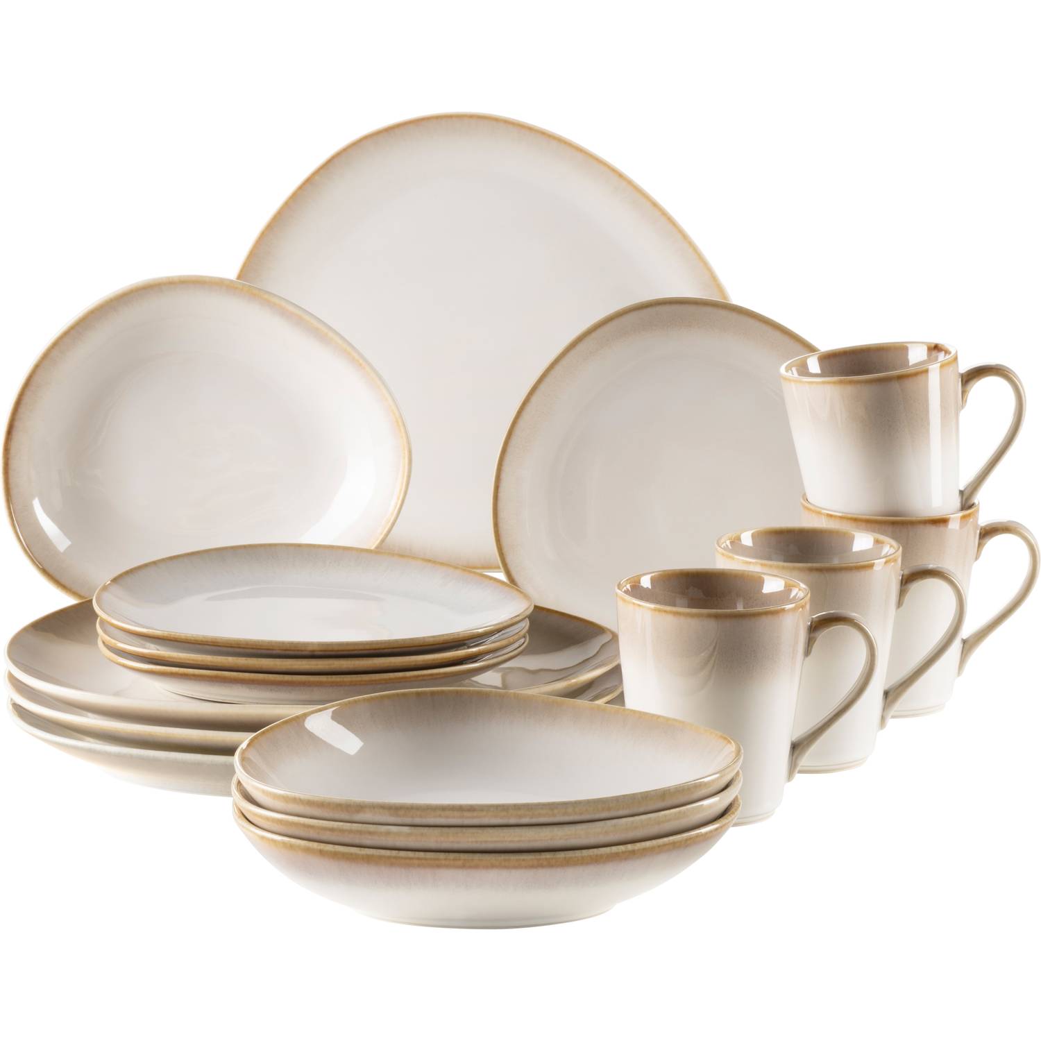Mäser 931991 Kombiservice La Sinfonia für 4 Personen, Steinzeug, beige/creme-weiß (1 Set, 16-teilig)
