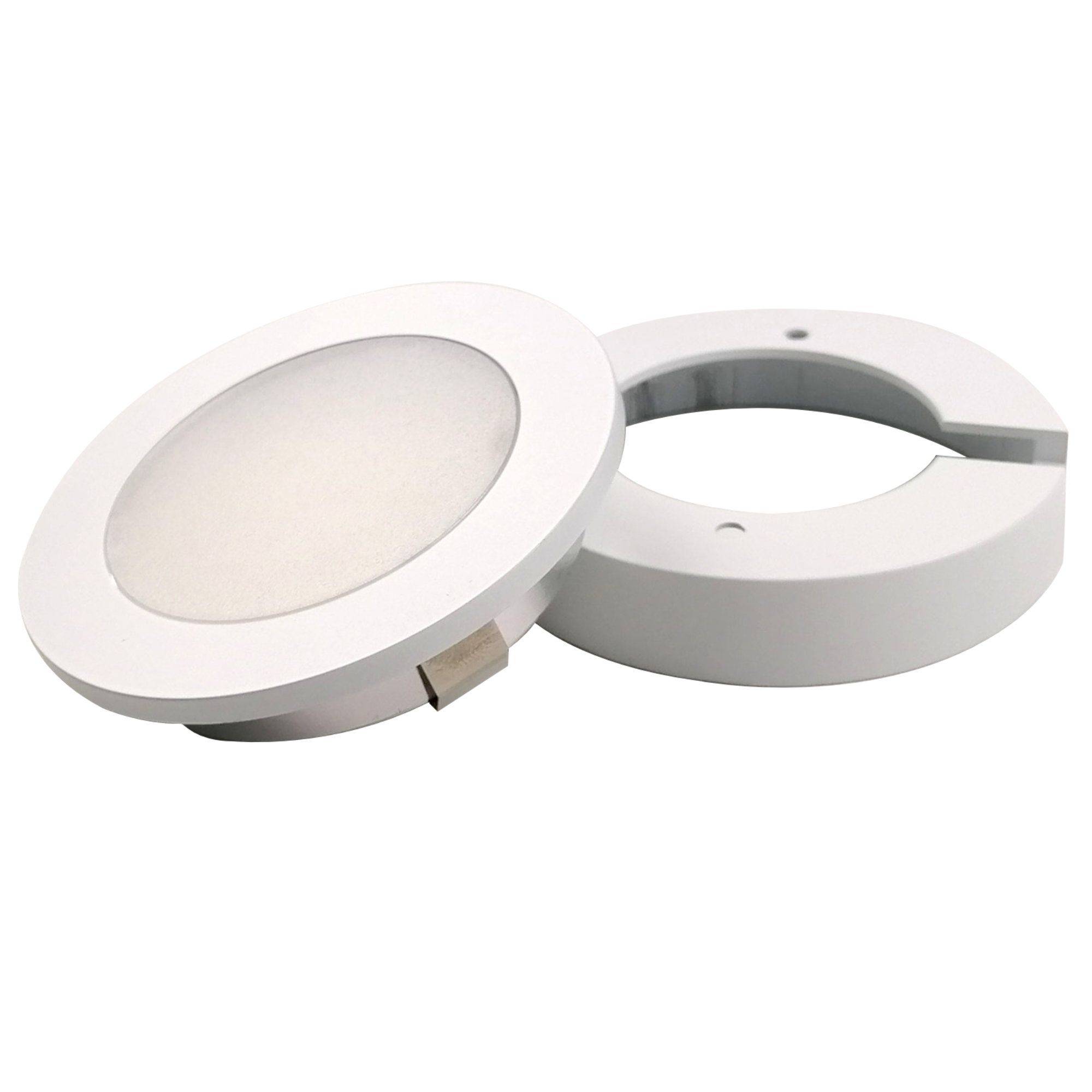 kalb | LED Einbauspot Unterbauspot Aluminium Weiß 12VDC 3 Watt Warmweiß 6,3cm ∅ Einbaustrahler für Möbel inkl. Aufsatzring