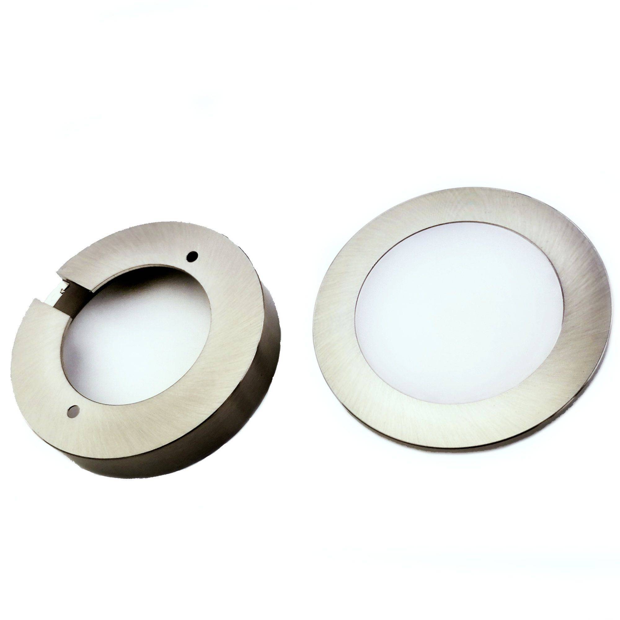 kalb | 3er Set LED Einbauspot Unterbauspot Edelstahl gebürstet 12VDC 3 Watt Warmweiß 6,3 cm ∅ Einbaustrahler für Möbel inkl. Aufsatzring mit Net