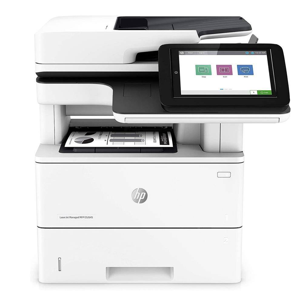 HP LaserJet Managed MFP (Demogerät) E52645dn AIO Drucker s/w (1PS54A, 16GB, 43 S/min., GigaBit, Touch), OHNE TONER
