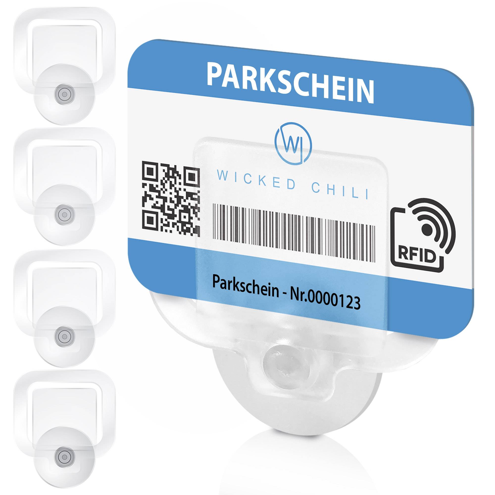 Wicked Chili 4 Parkscheinhalter mit Saugnapf für Auto Windschutzscheibe Parkausweis Kartenhalter Ticket Halterung