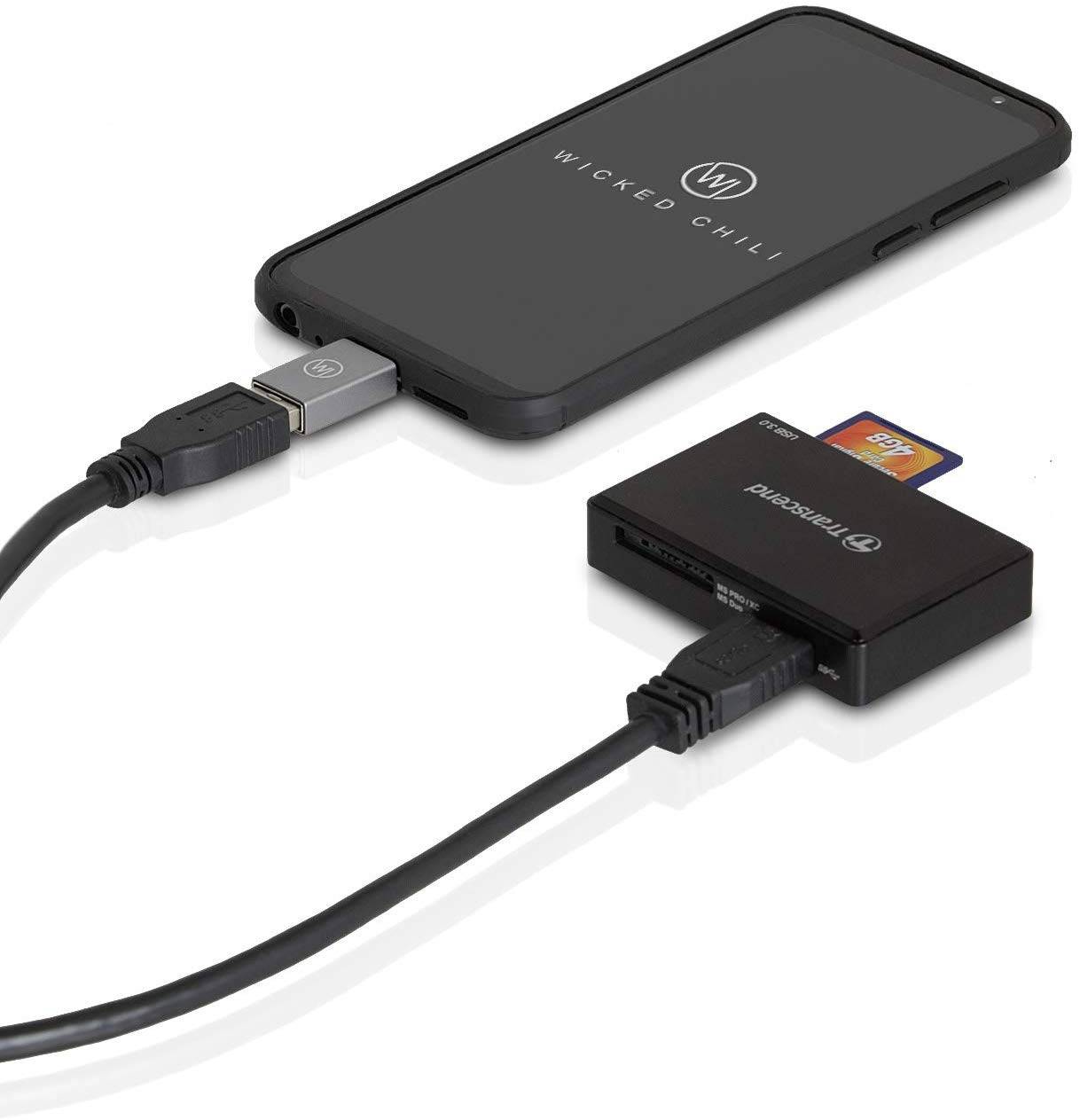 Wicked Chili 1X USB C 3.2 Gen1 SuperSpeed Adapter USB C auf USB A (Premium Alu-Adapter) für Handy, Smartphone und Tablet