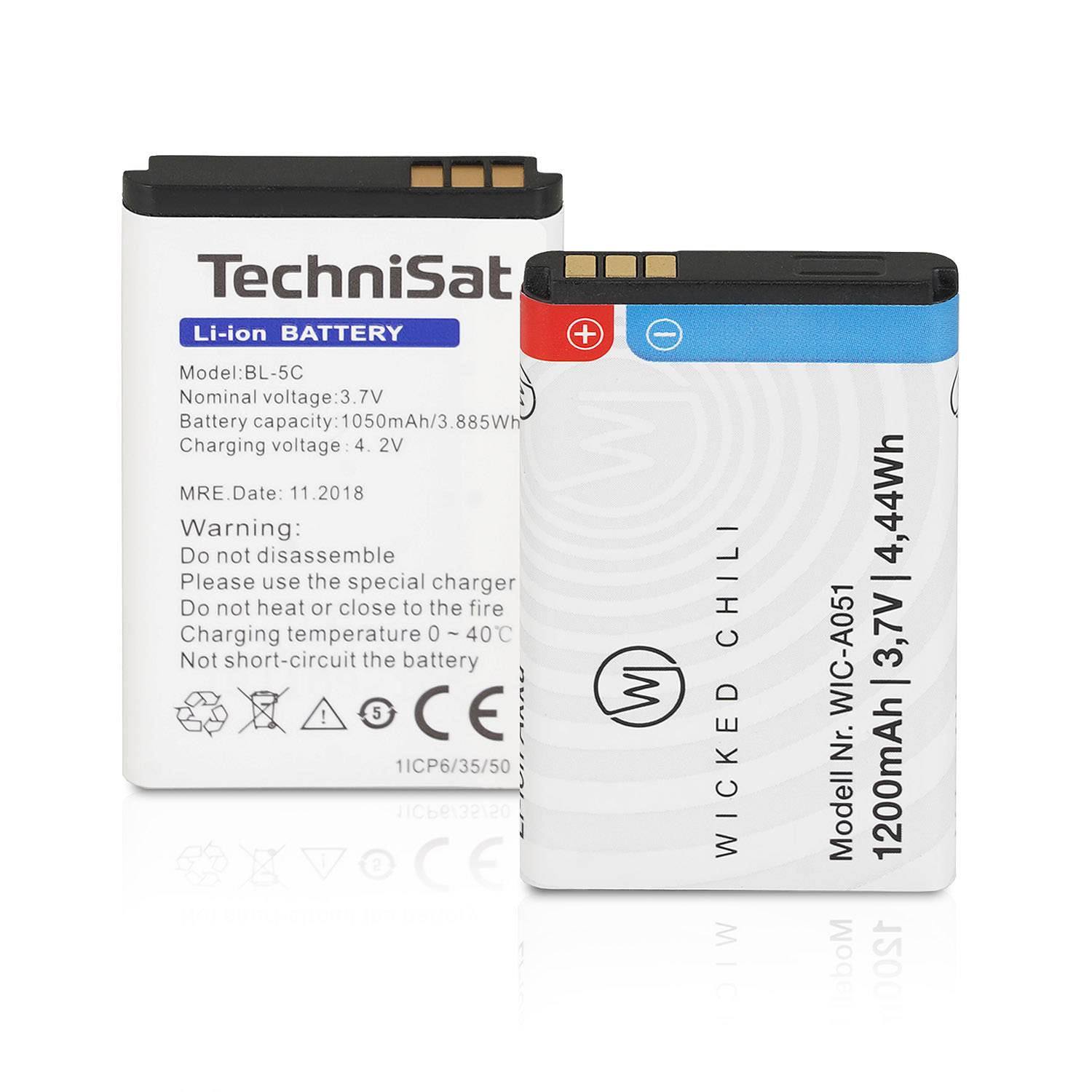 Wicked Chili Akku für TechniSat DIGITRADIO 2, 2S, 1, 1S, Viola 3 und Nordmende Transita (1200mA, ersetzt BL-5C, BL-5CA)