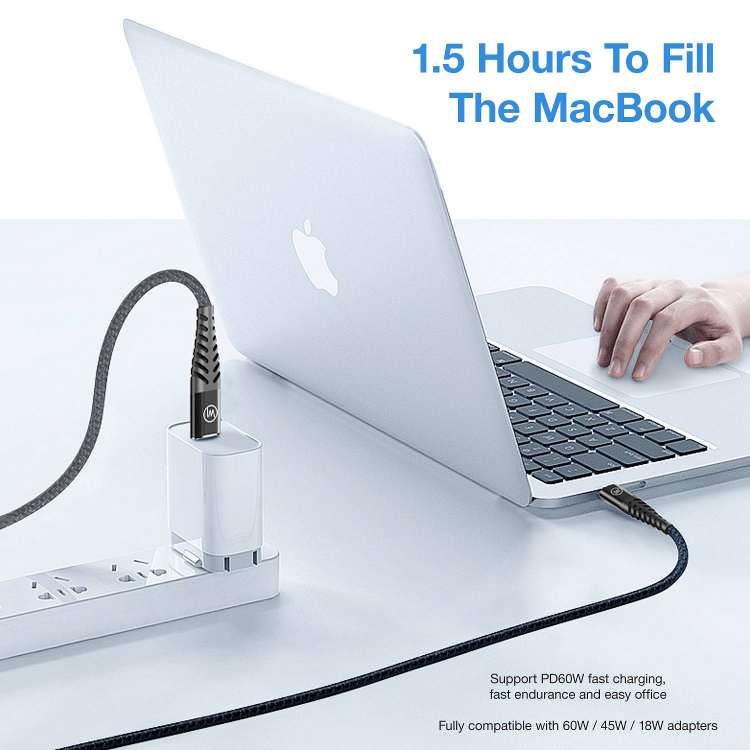 1x Dual USB-C Ladekabel 60W 1m Textilkabel, Schnellladekabel, Datenkabel für iPhone 15, Galaxy, iPad