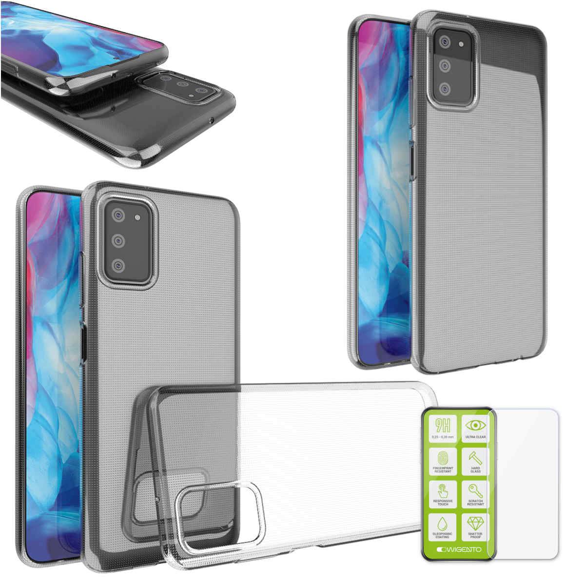 Für Samsung Galaxy A03s Silikoncase TPU Transparent + 0,26 H9 Glas Handy Tasche Hülle Schutz Cover