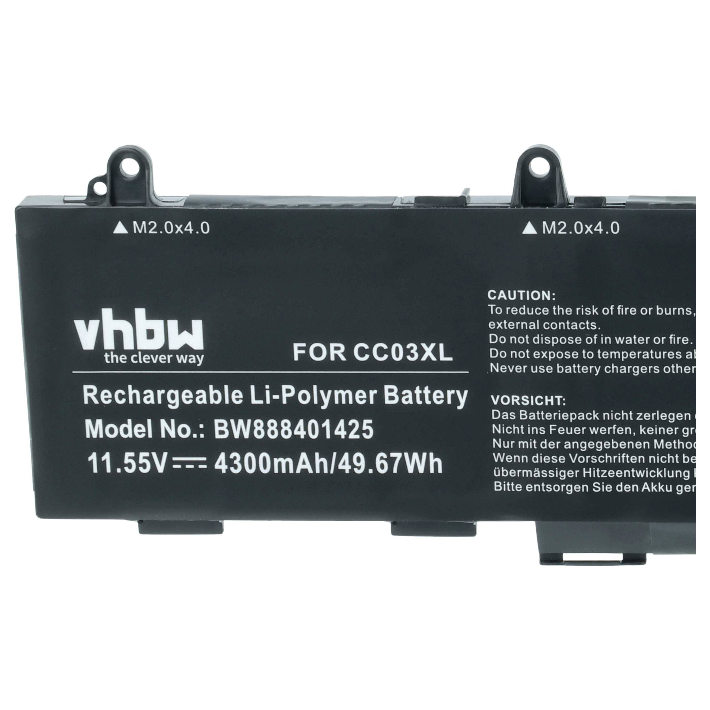 vhbw Akku Ersatz für HP CC03XL, CC03053XL, CC3056XL, CC3053XL-PL, 8MQ80AV für Notebook (4300 mAh, 11,55 V, Li-Polymer)