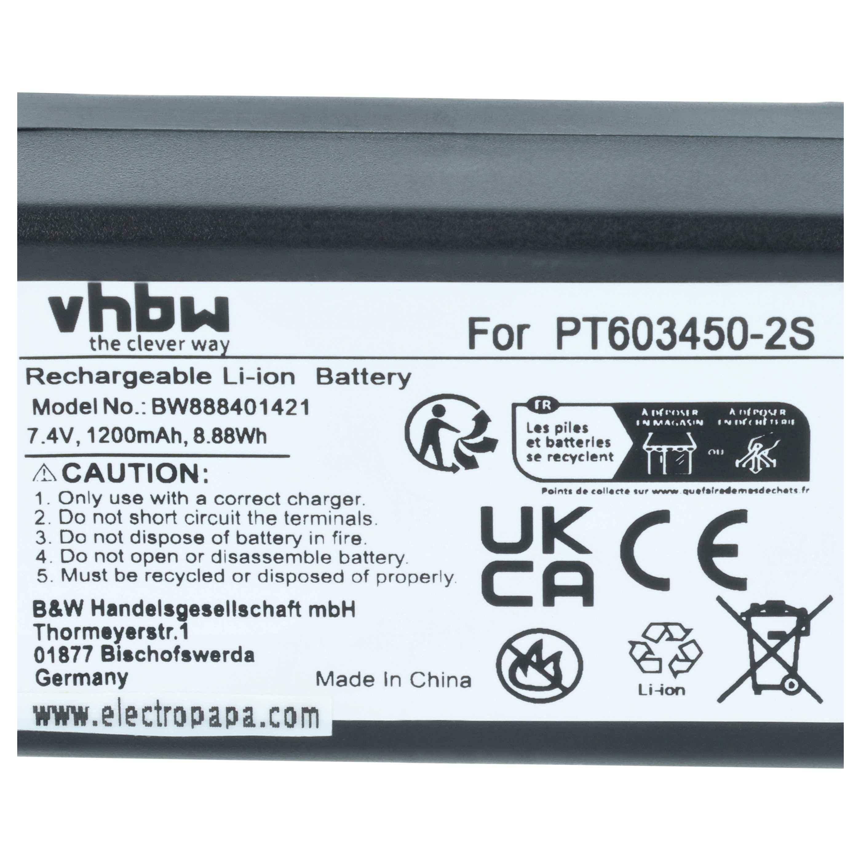 vhbw Akku kompatibel mit Extech VPC300 | Messgerät (1200 mAh, 7,4 V, Li-Ion)