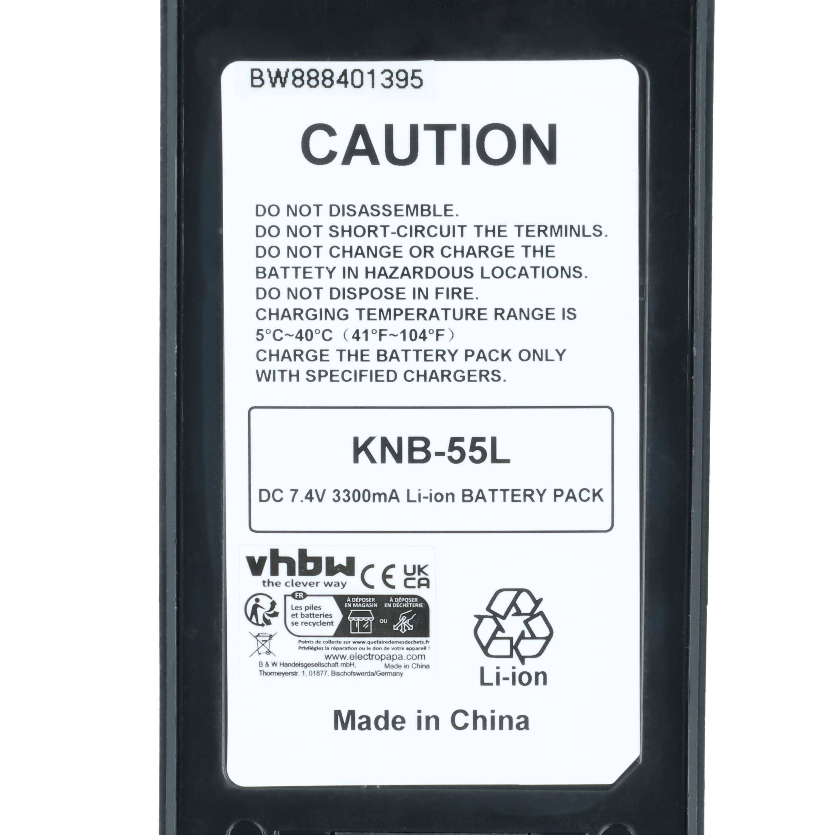 vhbw Akku Ersatz für Kenwood KNB-79LC für Funkgerät, Walkie Talkie (3.300mAh, 7,4V, Li-Ion)