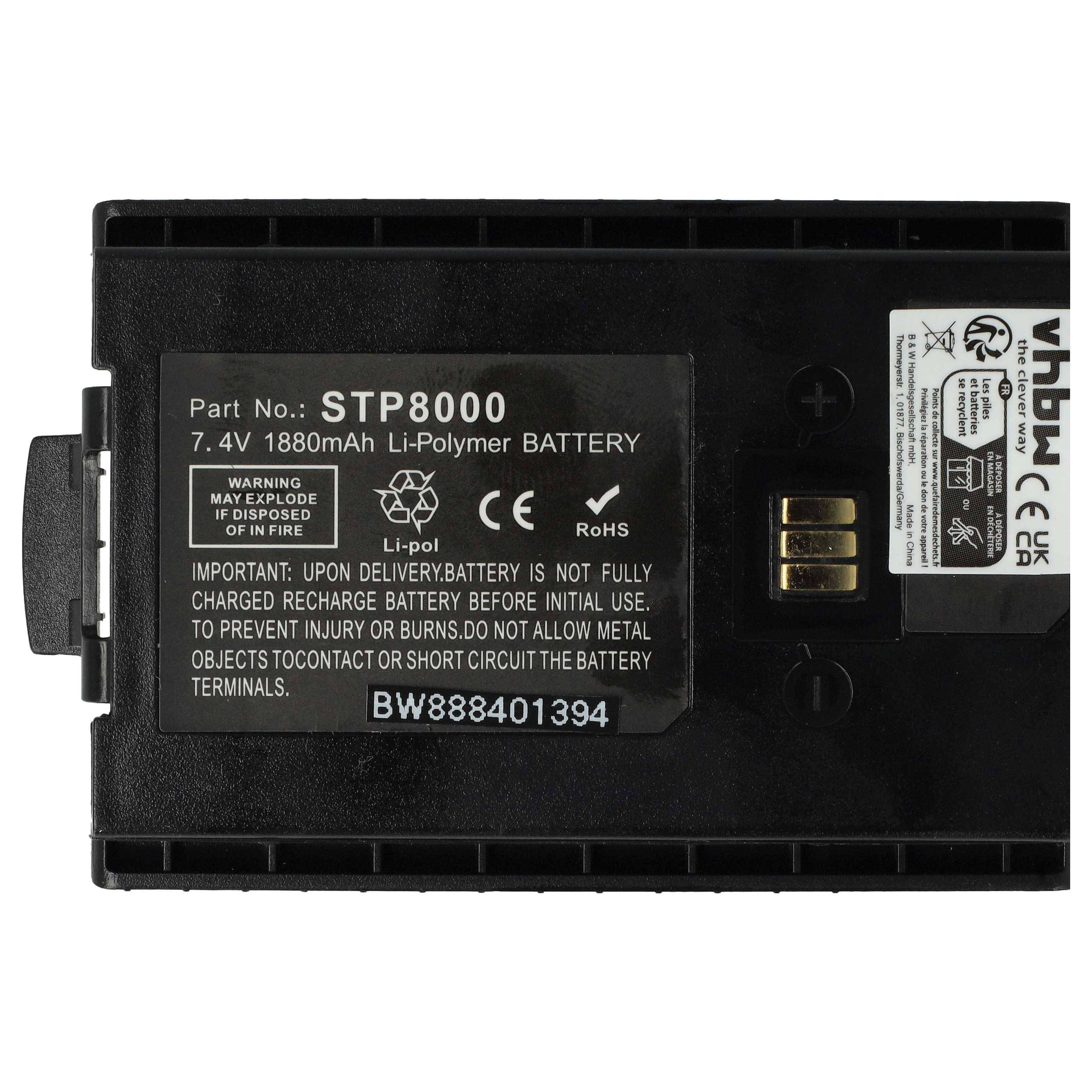 vhbw Akku kompatibel mit TETRA STP8000, SC2020, SC2024, SC20, STP8035, STP8020, STP8030 Funkgerät, Walkie Talkie (1880 mAh, 7,4 V, Li-Polymer)