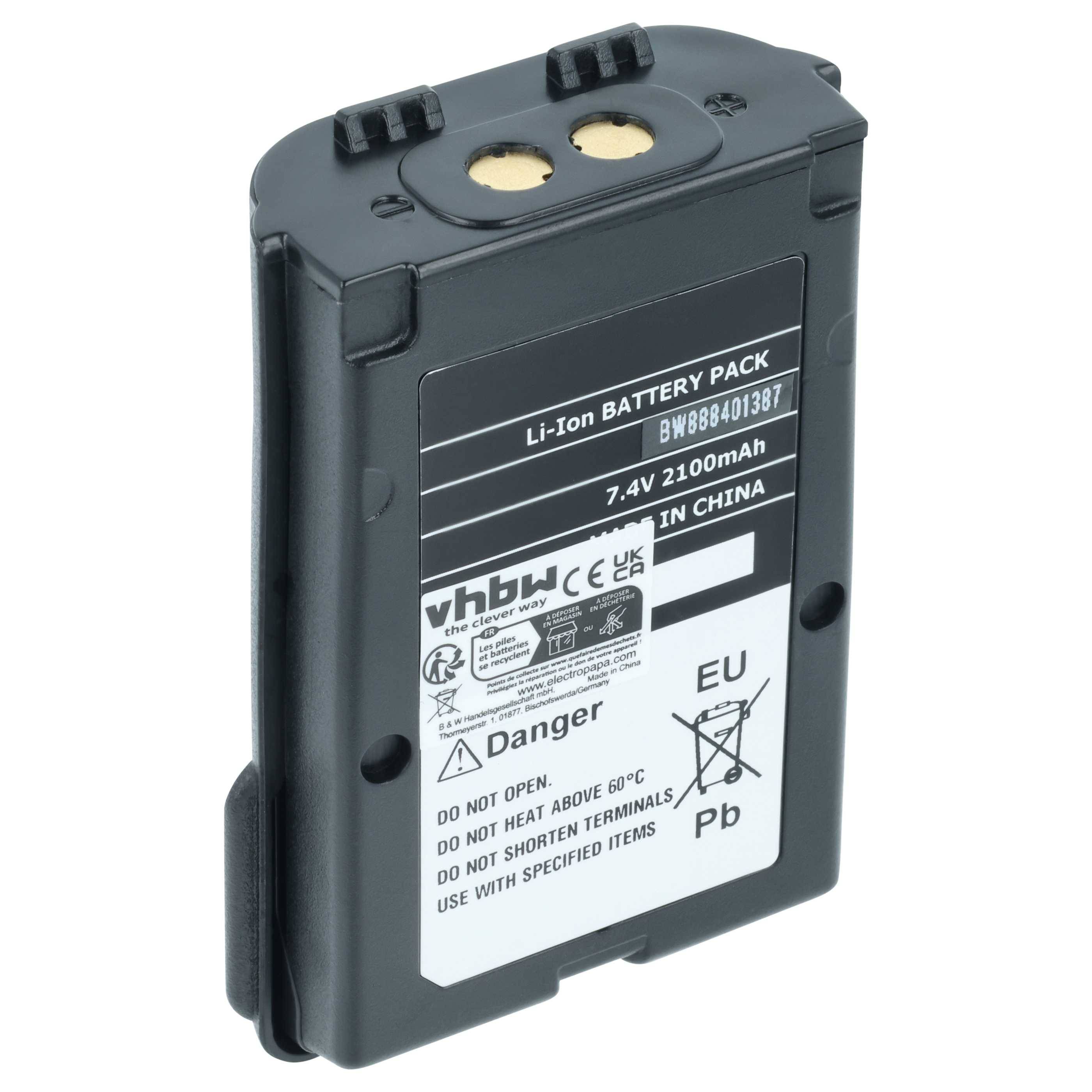 vhbw Akku Ersatz für Icom BP-245H, BP-245N, BP-245 für Funkgerät, Walkie Talkie (2100 mAh, 7,4 V, Li-Ion) + Gürtelclip