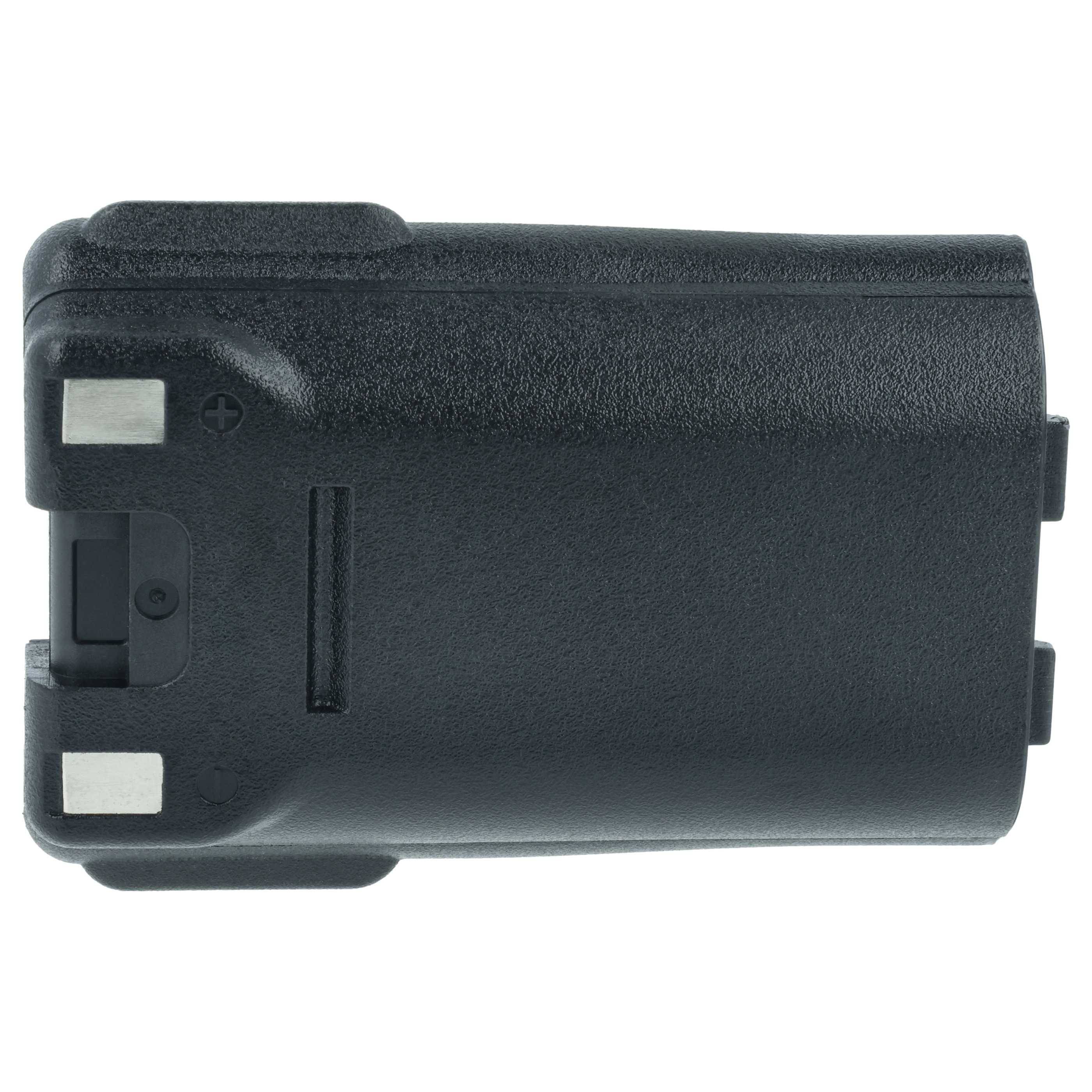 Eine schwarze, rechteckige Zwei-Wege-Funkbatterie mit Metallkontakten, die zur Befestigung an der Rückseite eines Funkgeräts konzipiert ist.
