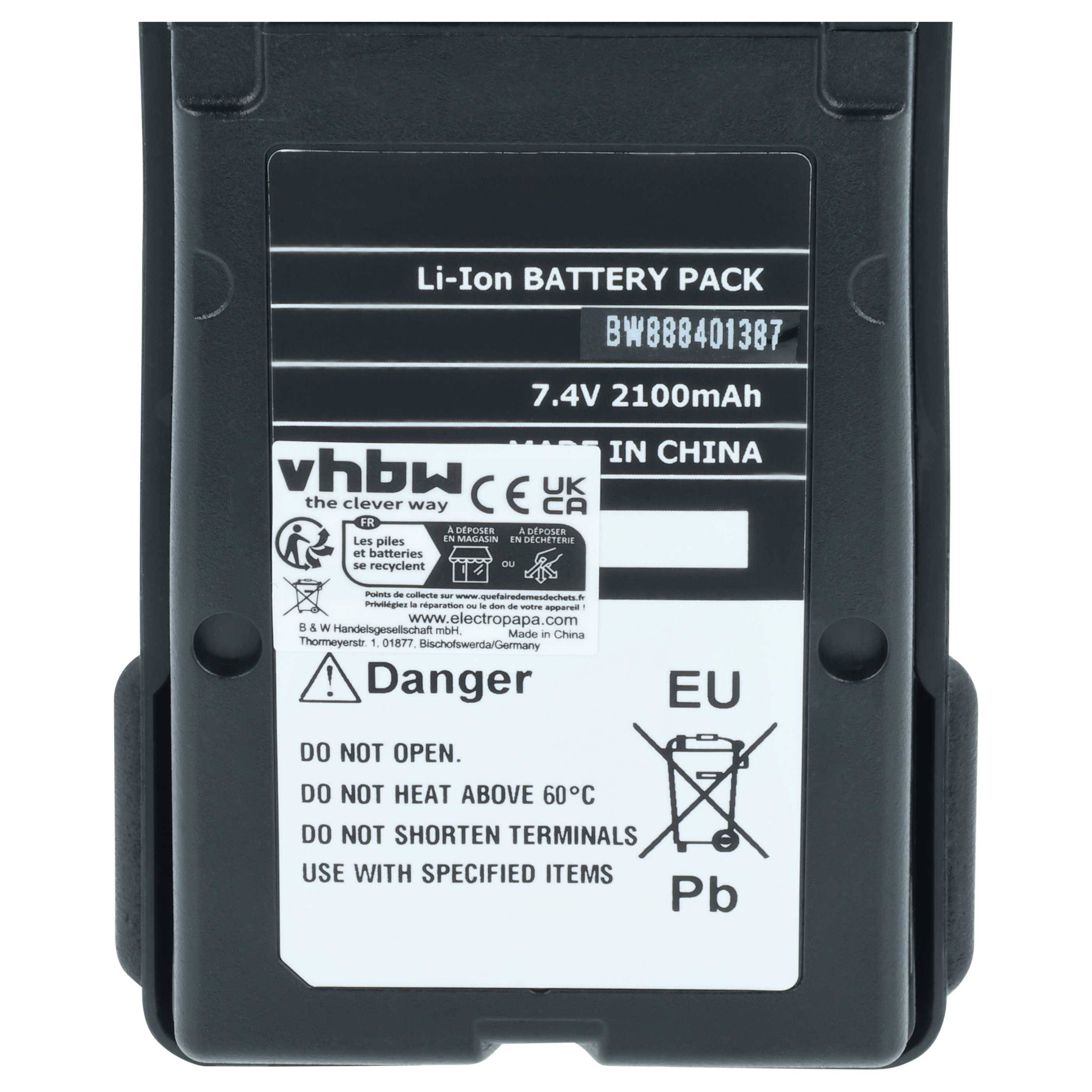 vhbw 2x Akku Ersatz für Icom BP-245H, BP-245N, BP-245 für Funkgerät, Walkie Talkie (2100 mAh, 7,4 V, Li-Ion) + Gürtelclip