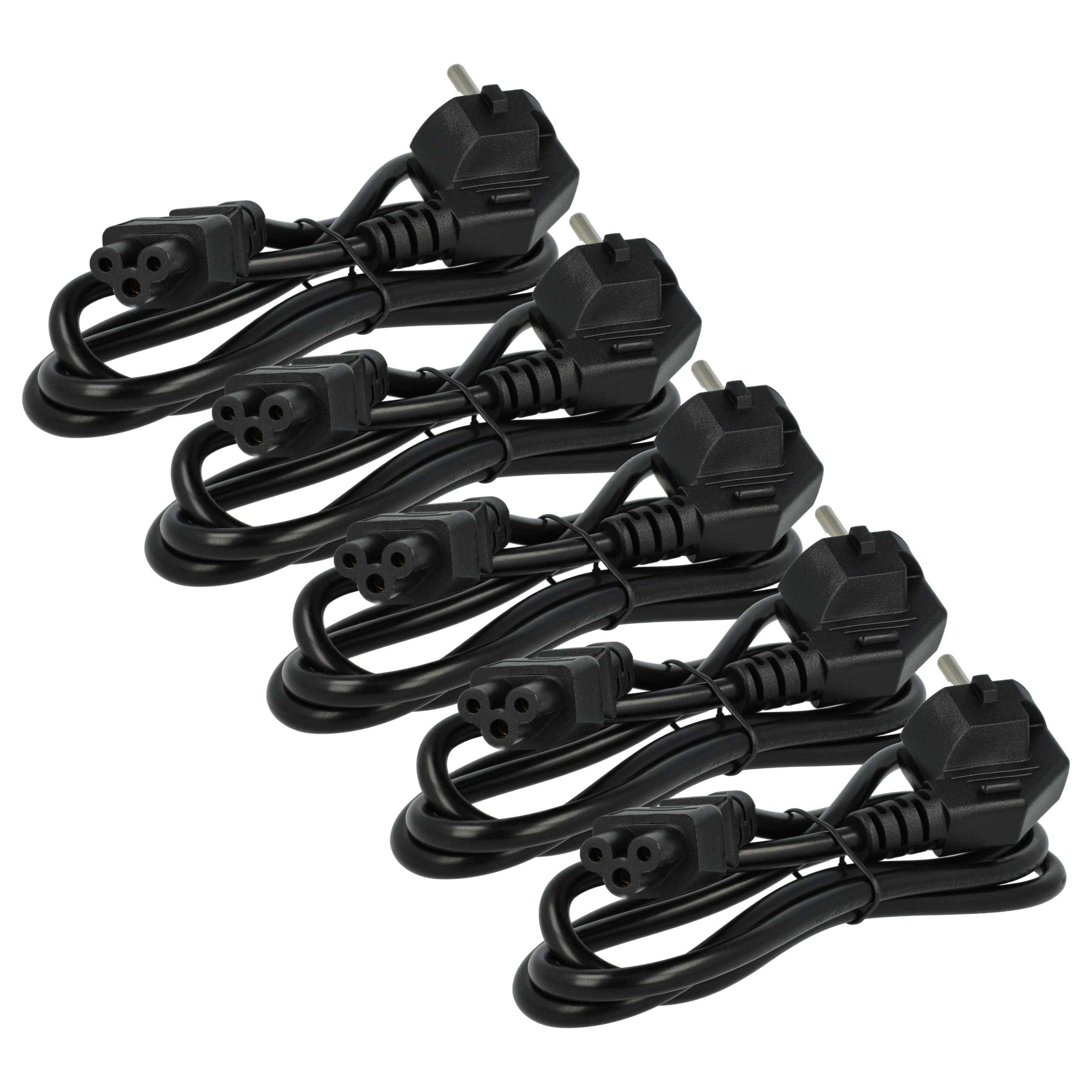 vhbw 5x Netzkabel Schutzkontaktstecker kompatibel mit Vorwerk Kobold VR300, VR100, VR200 - C5 Micky Mouse Kleeblatt Buchse, 1,2 m