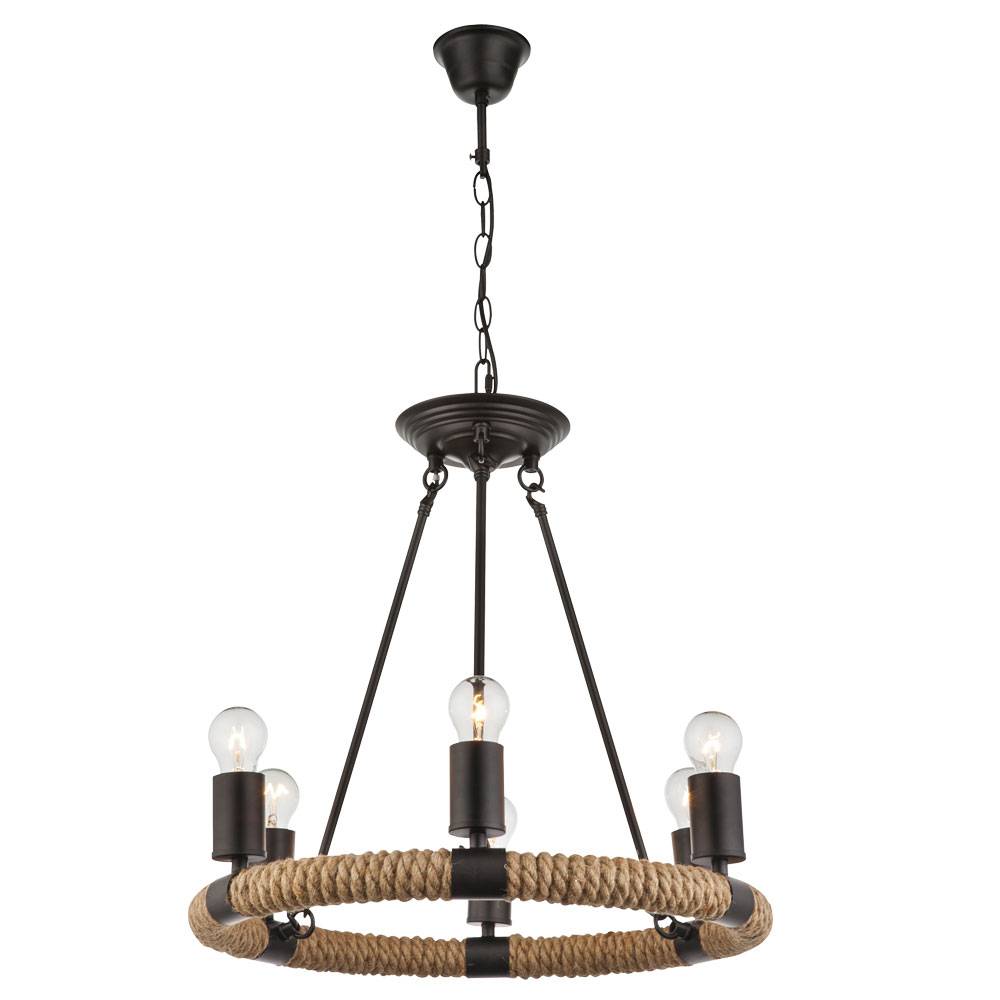 Kronleuchter Landhausstil Lüster Pendelleuchte Rustikal Esszimmerleuchte hängend, schwarz aus Metall, 6x E27, DxH 50x126 cm