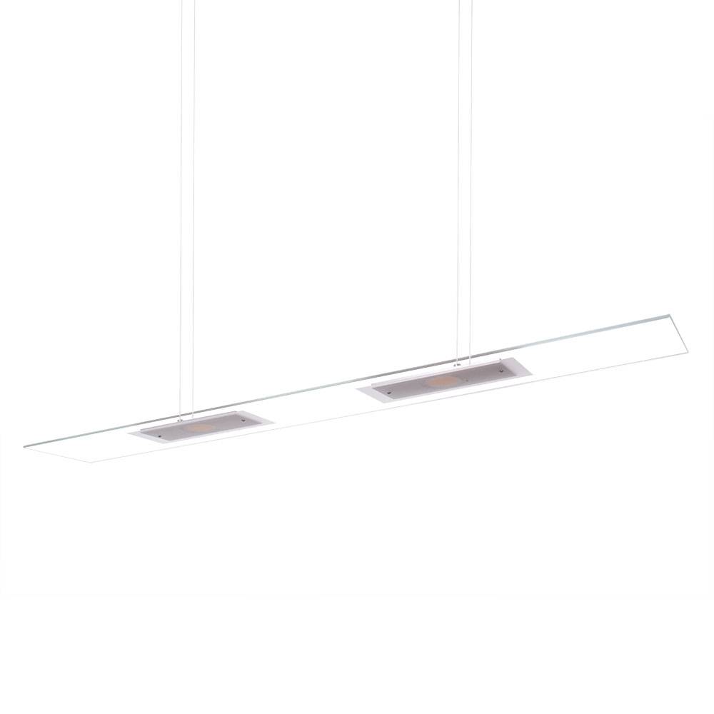 Pendelleuchte Hängelampe Pendellampe Hängeleuchte, 2 flammig Metall Glas silber klar, 2x LED 2x 10 Watt 2x 800 Lumen warmweiß, HxL 130x100 cm