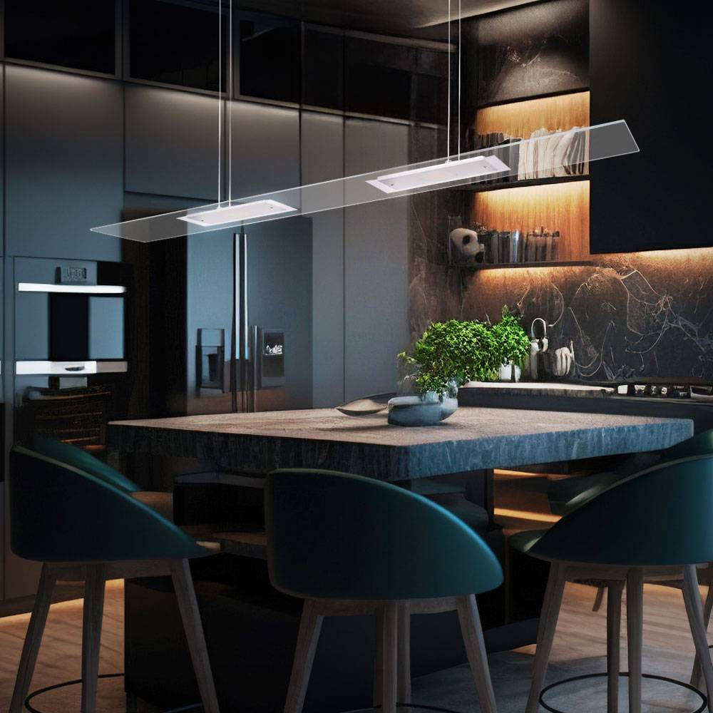 Pendelleuchte Hängelampe Pendellampe Hängeleuchte, 2 flammig Metall Glas silber klar, 2x LED 2x 10 Watt 2x 800 Lumen warmweiß, HxL 130x100 cm