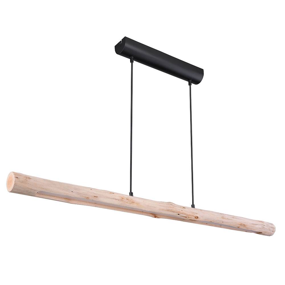 Pendellampe Holzbalken Hängeleuchte Holz Pendelleuchte LED dimmbar, 3-Stufen, schwarz, 20W 1358lm 3000K, LxBxH 120 x 7 x 150 cm